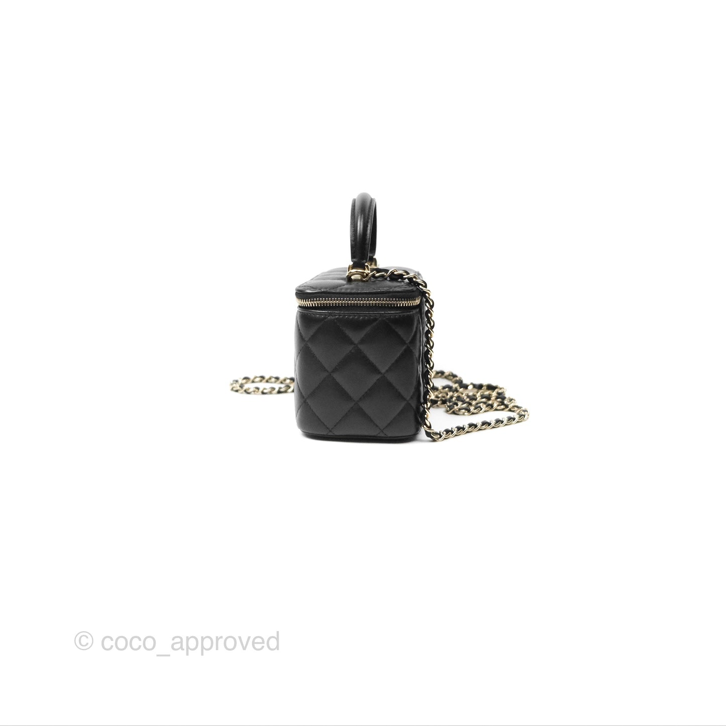 Chanel Vanity Rectangular Top Handle Black Lambskin Gold Hardware