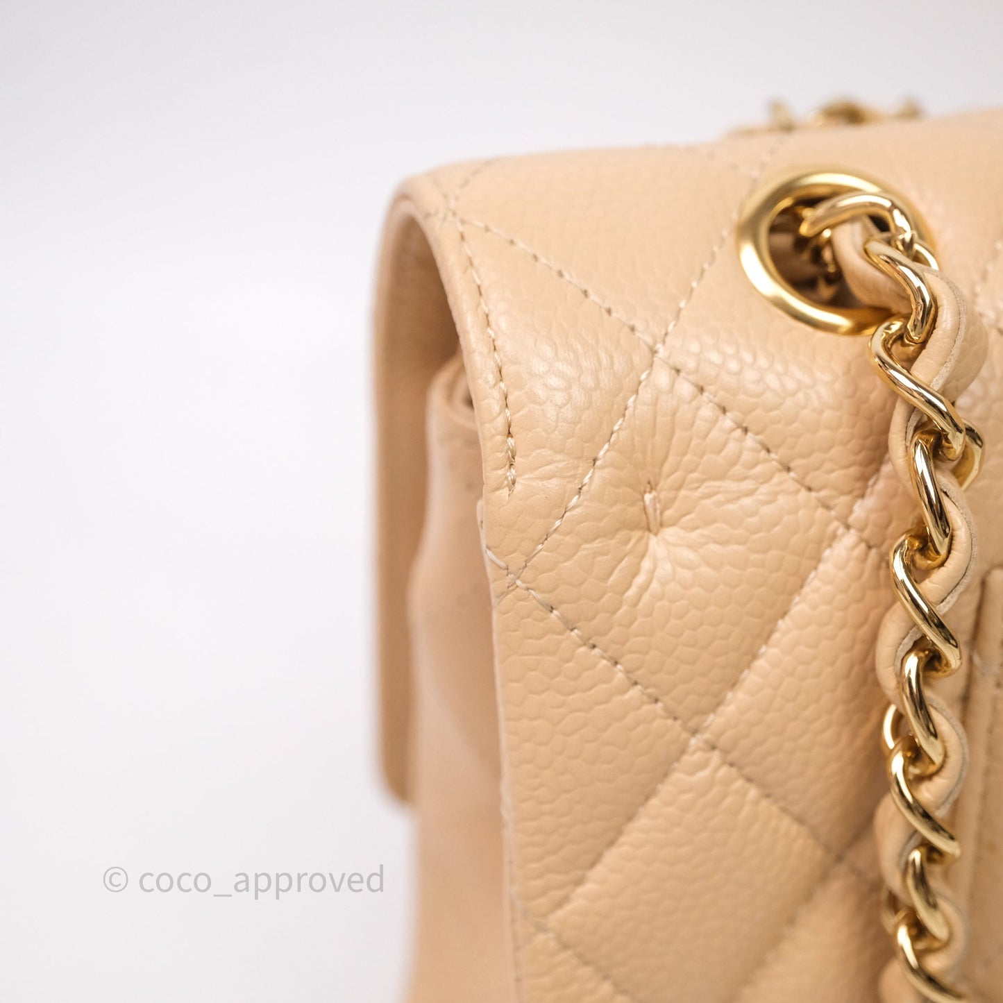 Chanel Classic M/L Medium Flap Quilted Beige Caviar Gold Hardware