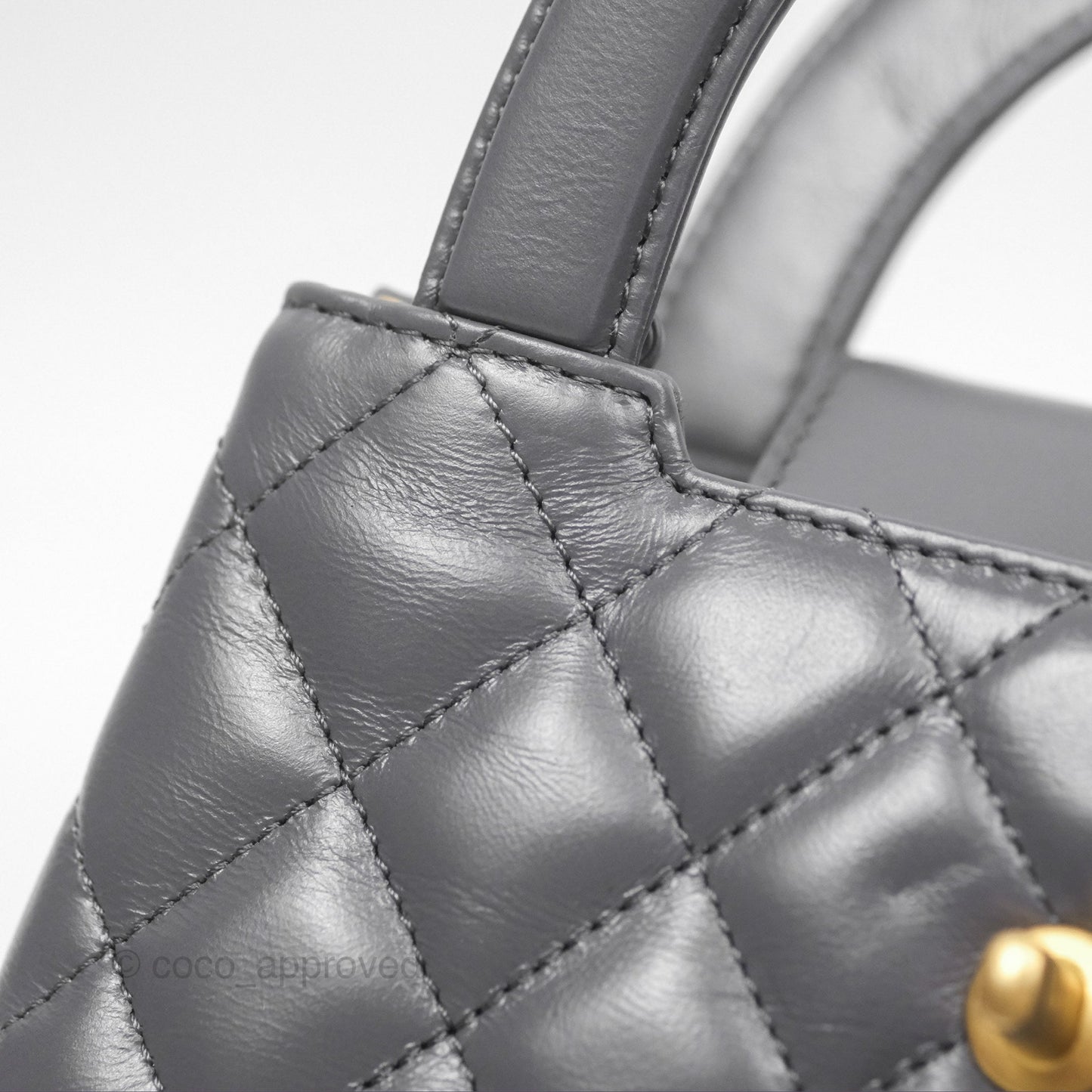 Chanel Kelly Bag Quilted Grey Shiny Calfskin Aged Gold Hardware