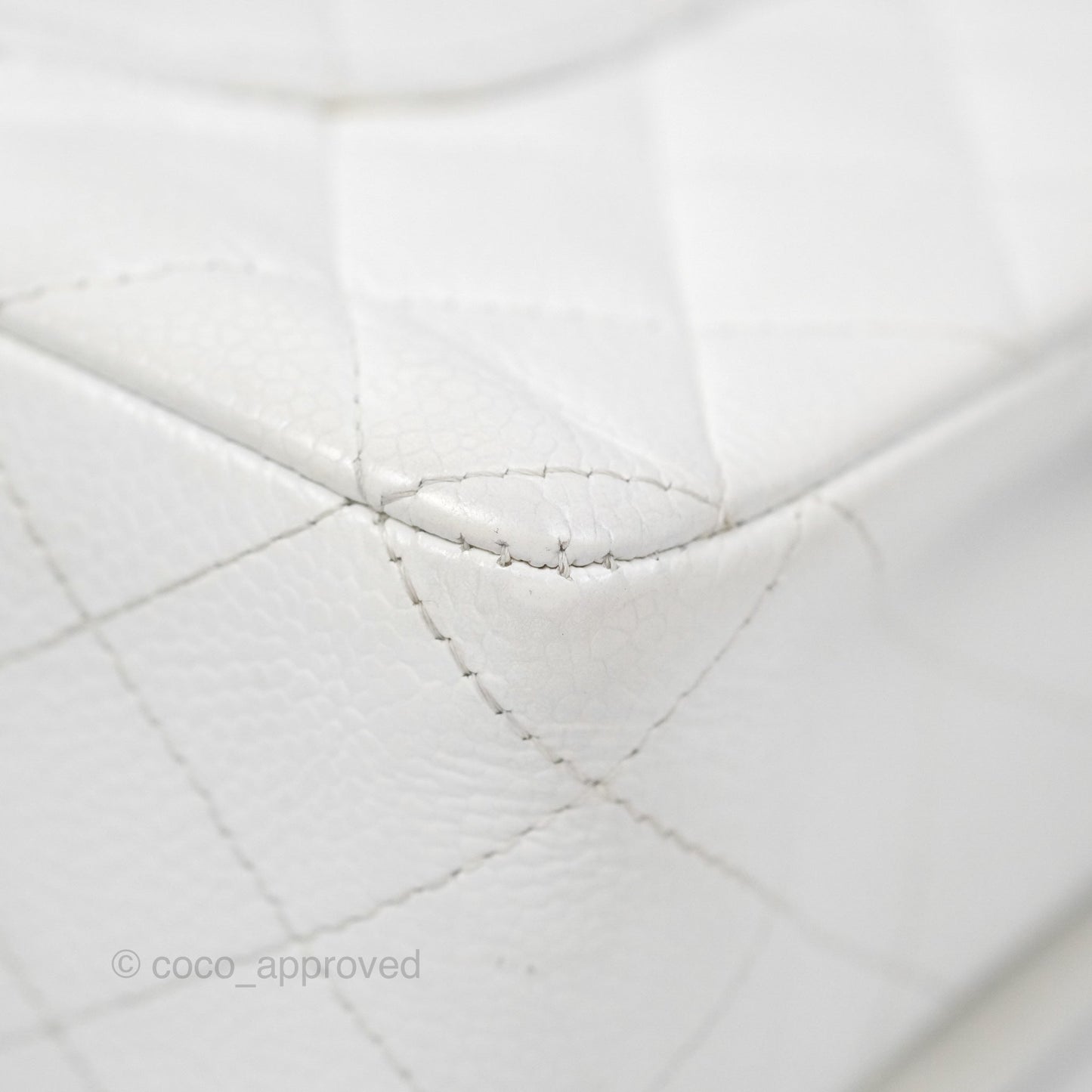 Chanel Classic M/L Medium Flap Quilted White Caviar Silver Hardware