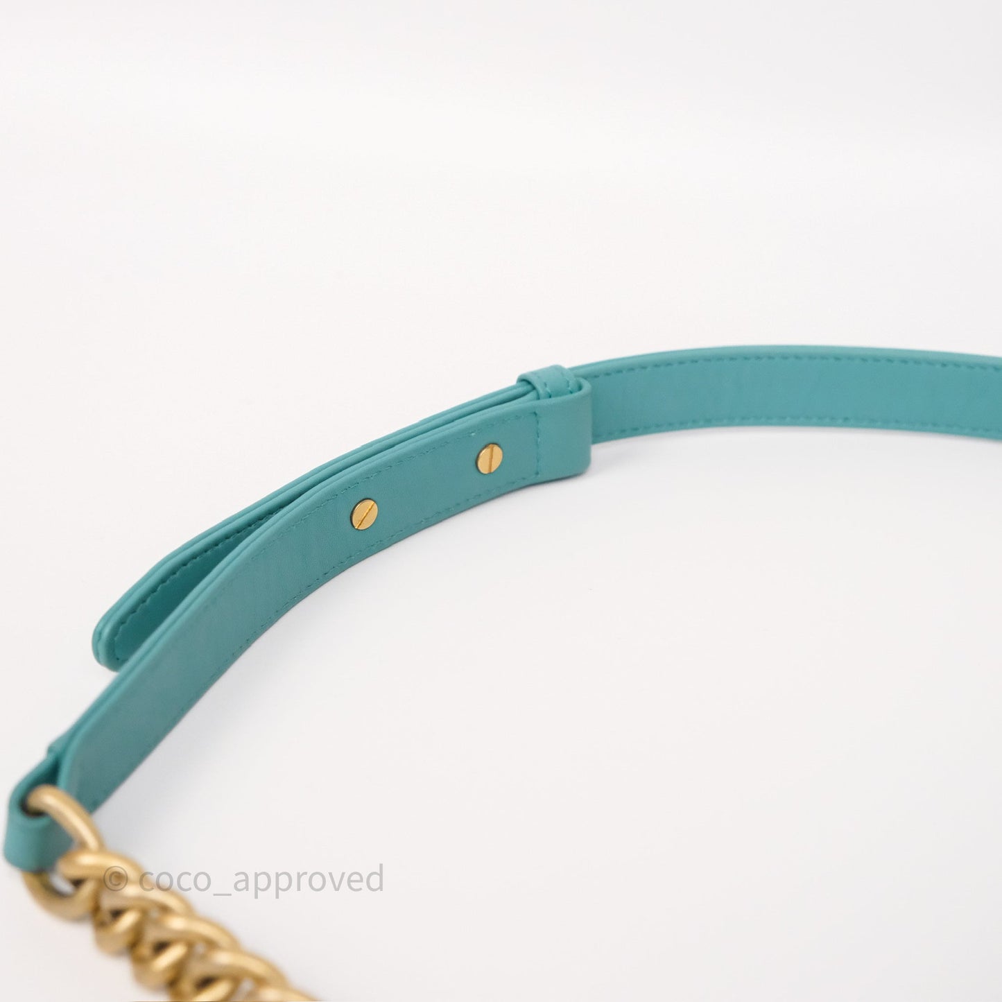 Chanel Medium Boy Quilted Turquoise Calfskin Aged Gold Hardware