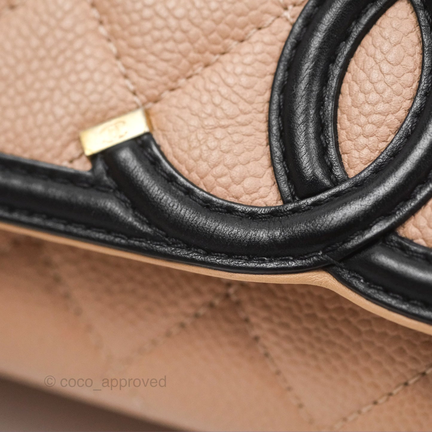 Chanel Quilted Medium CC Filigree Flap Beige Black Caviar