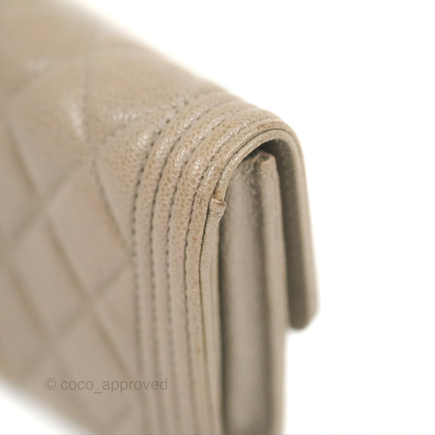 Chanel Quilted Boy Flap Card Holder Taupe Grey Caviar Aged Gold Hardware