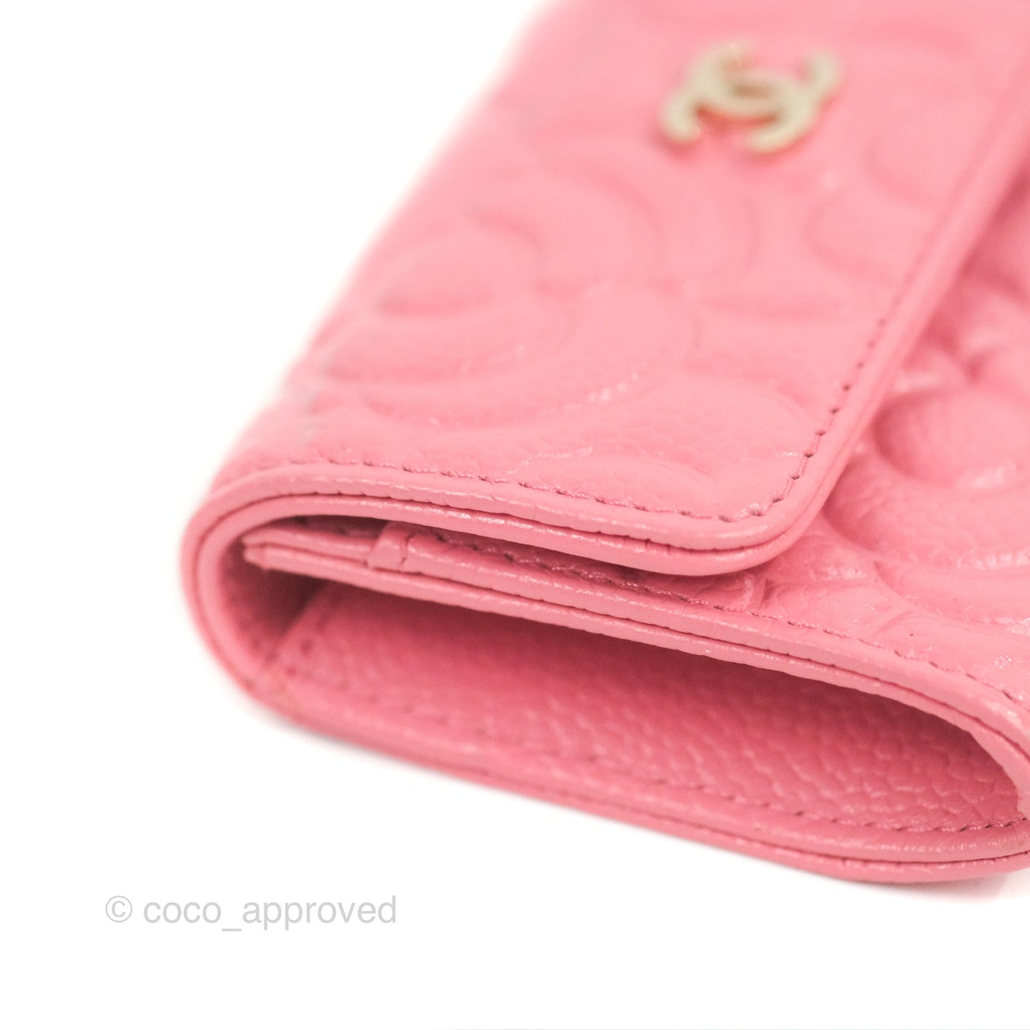 Chanel Camellia Card Holder Pink Caviar Gold Hardware