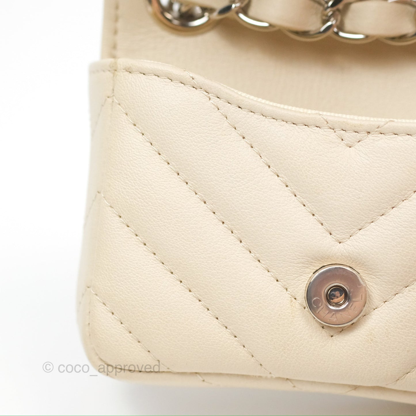 Chanel Mini Card Holder Chain Belt Bag Chevron Ivory Calfskin Silver Hardware