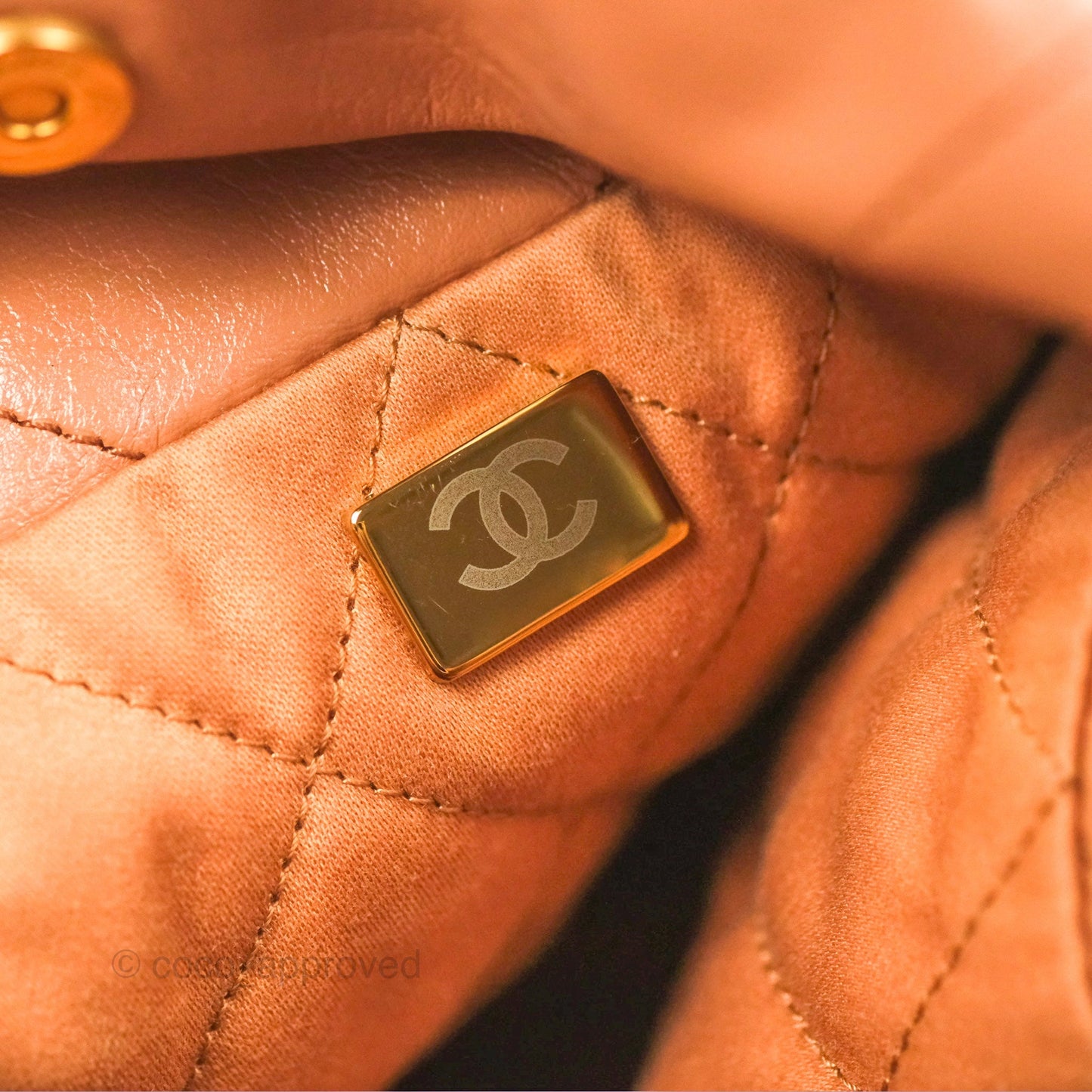 Chanel 22 Small Caramel Beige Shiny Calfskin Aged Gold Hardware