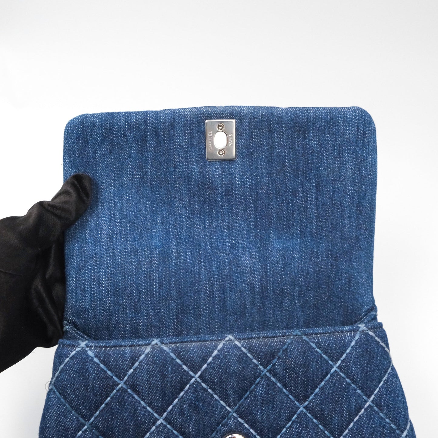 Chanel Small Coco Handle Quilted Contrast Stitch Denim Silver Hardware