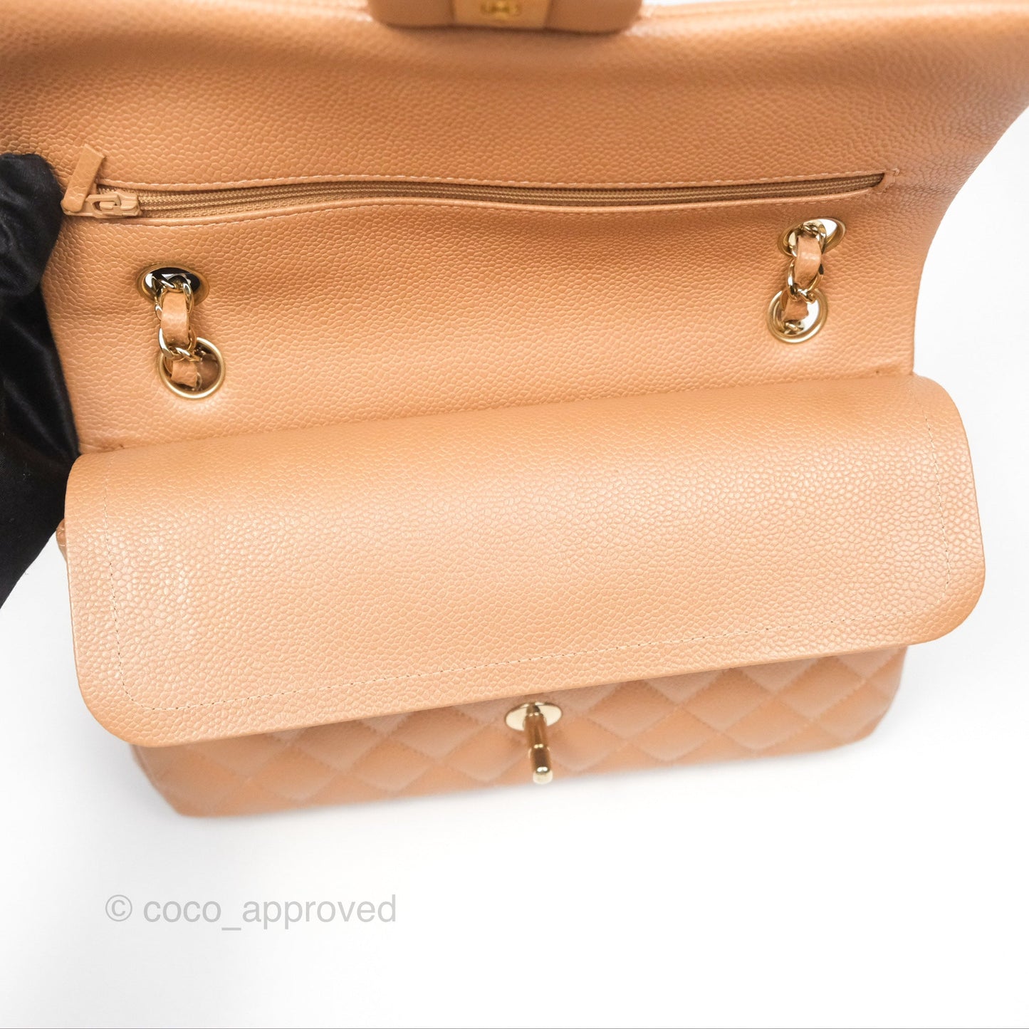 Chanel Classic M/L Medium Flap Quilted Dark Beige Caviar Gold Hardware 18S