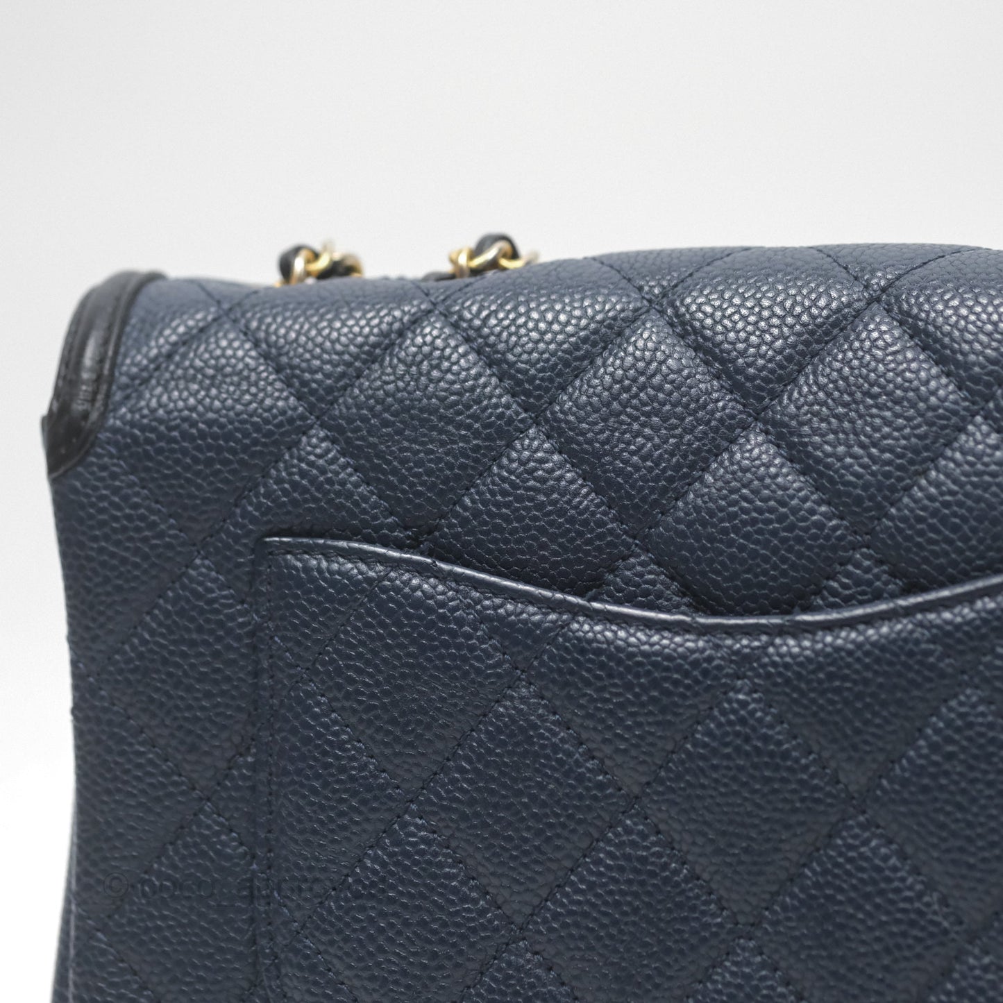 Chanel Small CC Filigree Flap Quilted Navy Black Caviar Aged Gold Hardware