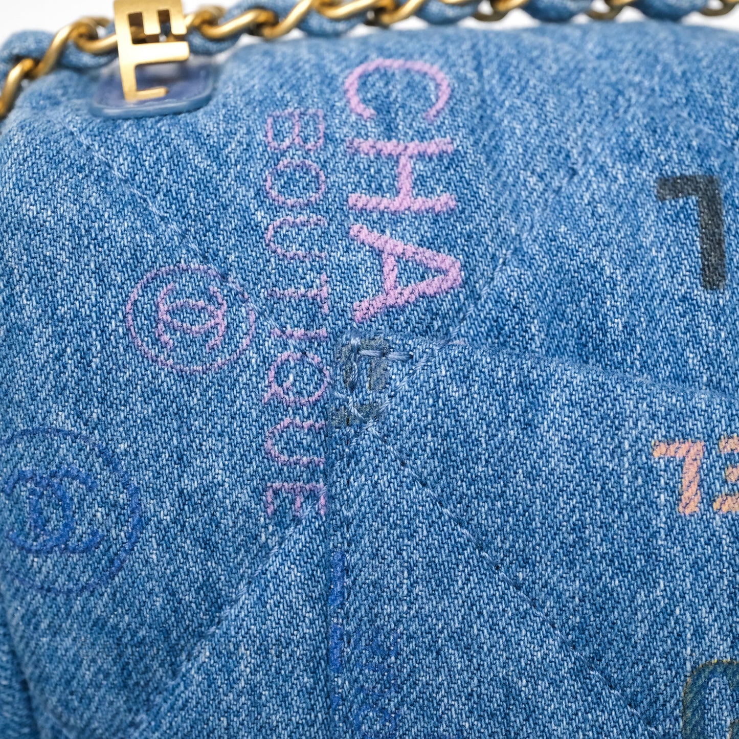 Chanel Large Denim Mood Flap Quilted Blue Multicolor 22P