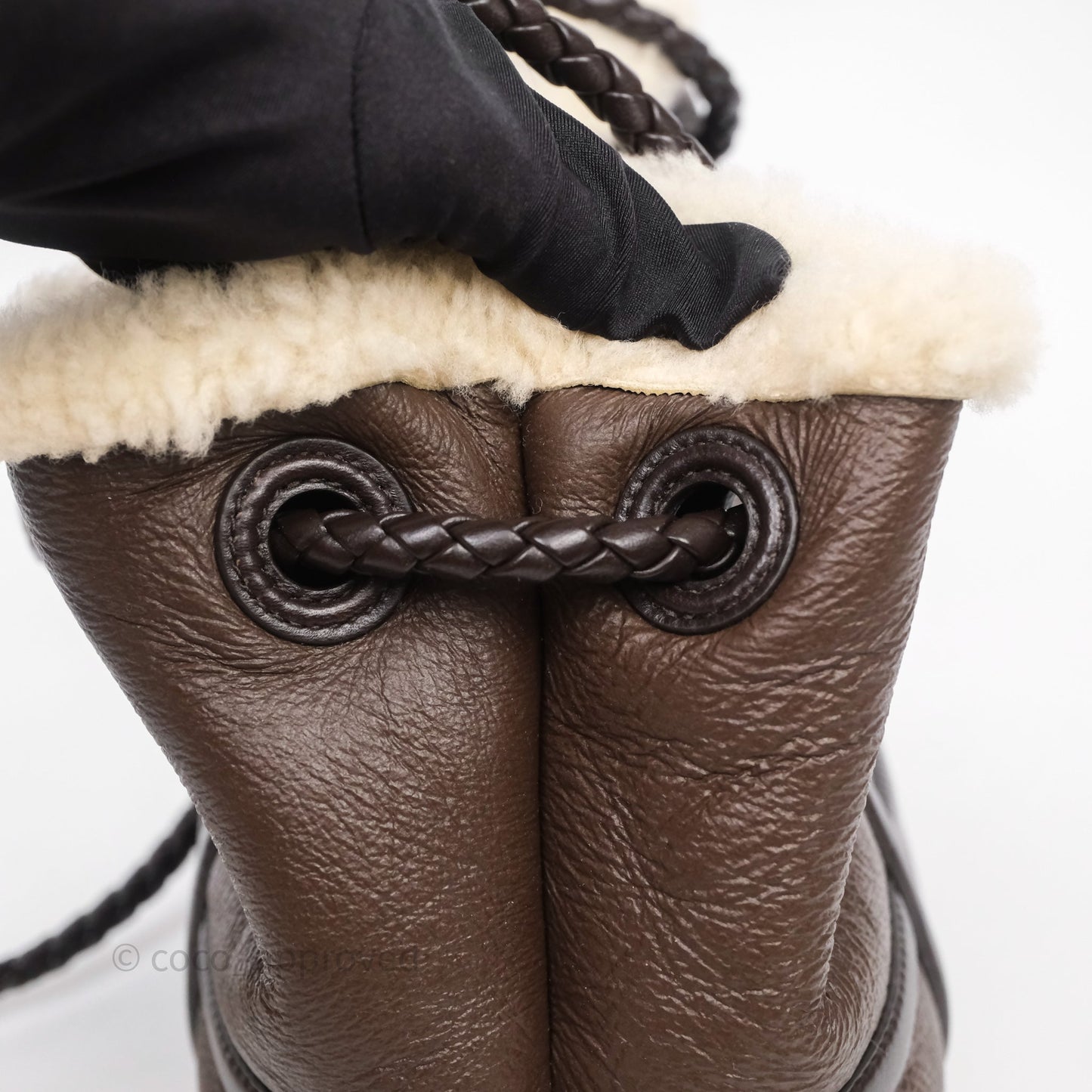Bottega Veneta Shearling Aviator Small Andiamo Bag Brown