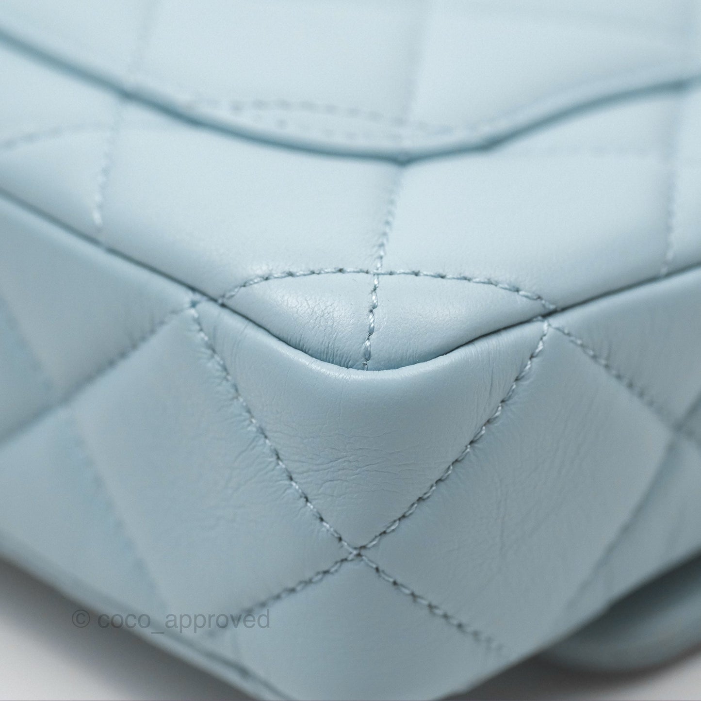 Chanel Quilted Enamel Pending CC Small Square Flap Baby Blue Lambskin 22P