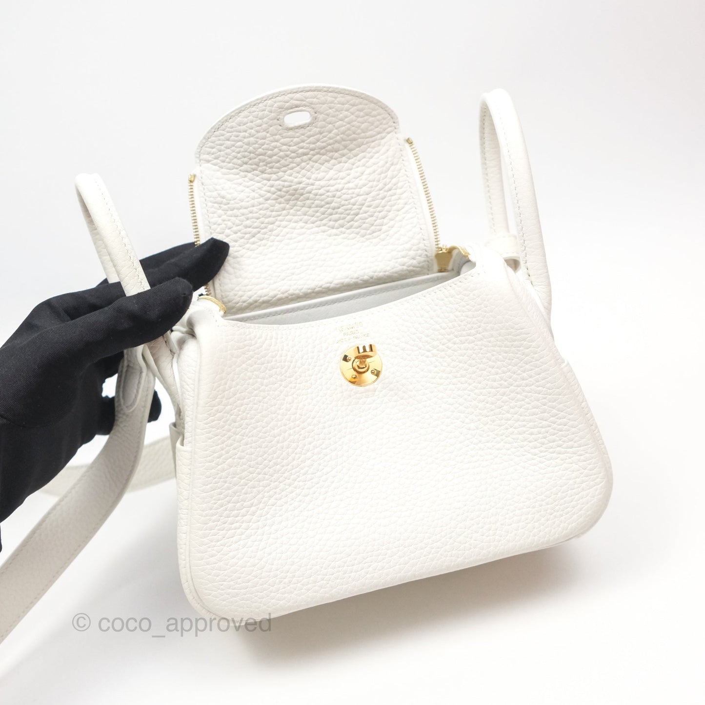 Hermès Mini Lindy 20 New White 0U Clemence Gold Hardware