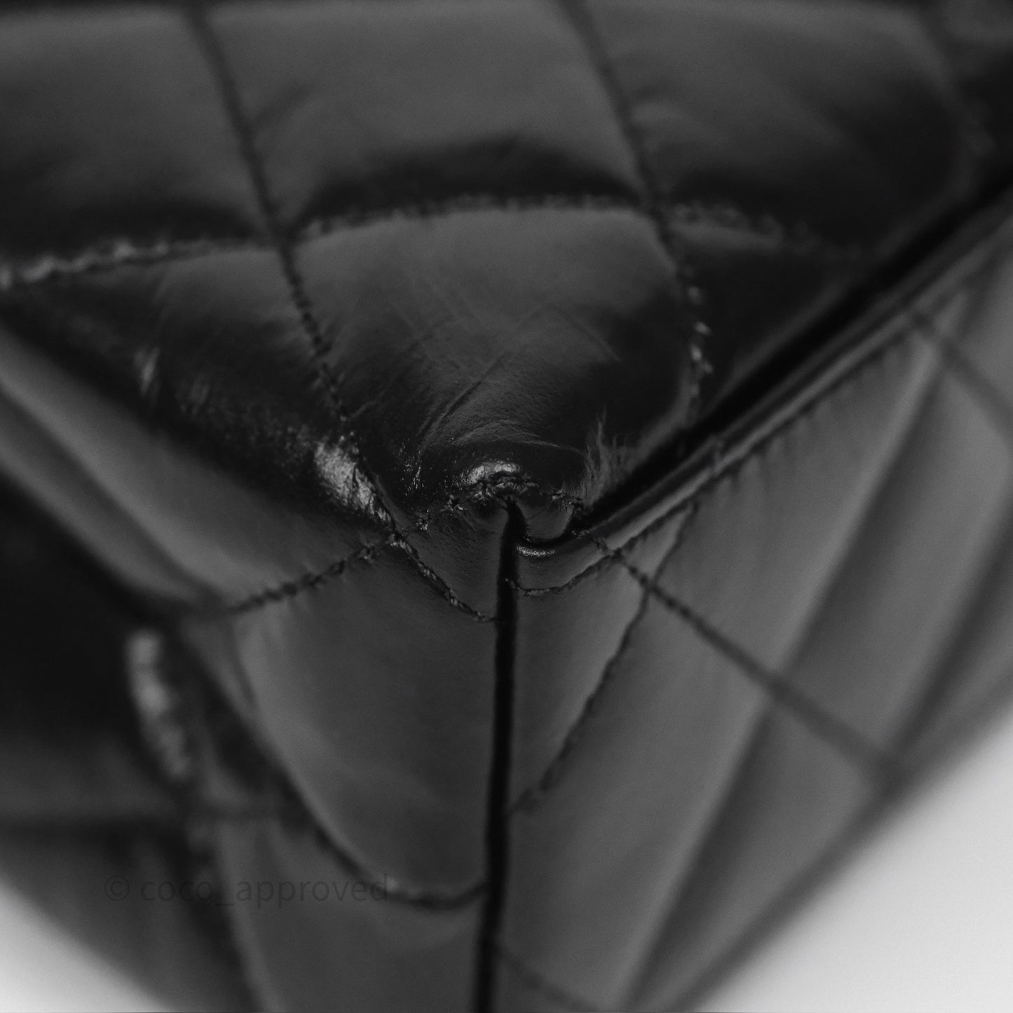Chanel Kelly Bag Quilted Black Shiny Crumpled Calfskin Aged Gold Hardware