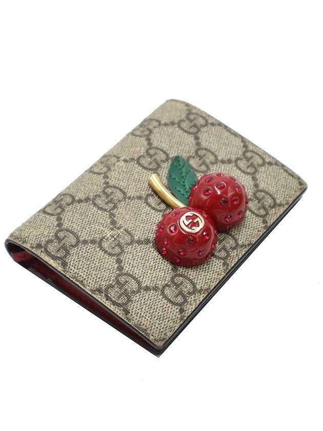 Luxury Gucci Trending 2025 Luxury Gucci Trending 2025 476050 GG Supreme Canvas Cherry Decorated Card Case Half Wallet