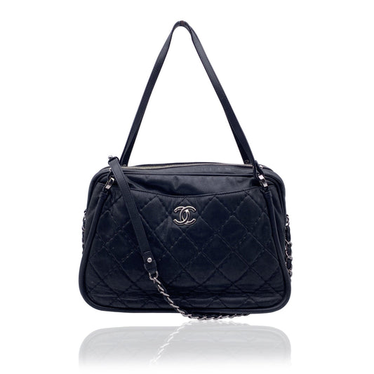 Luxury Chanel Black Quilted Leather Relax Cc Tote Camera Shoulder Bag