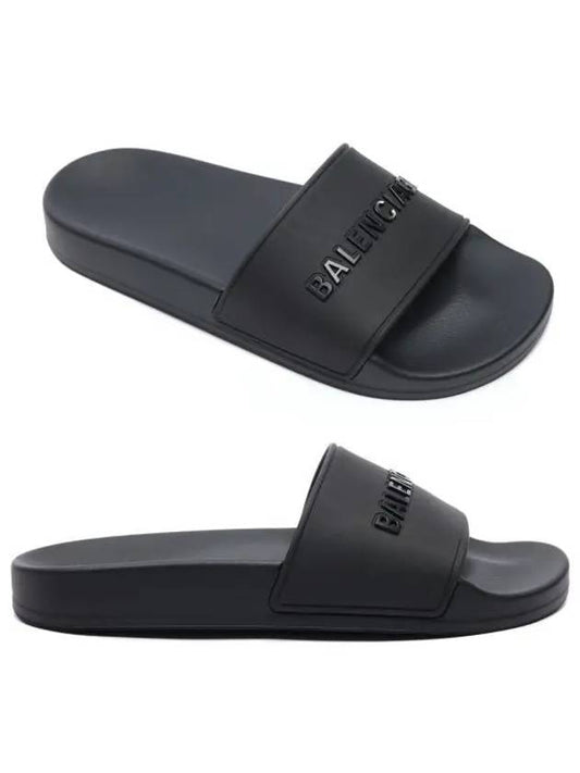 Luxury Balenciaga Women's Logo Slide Slippers Black