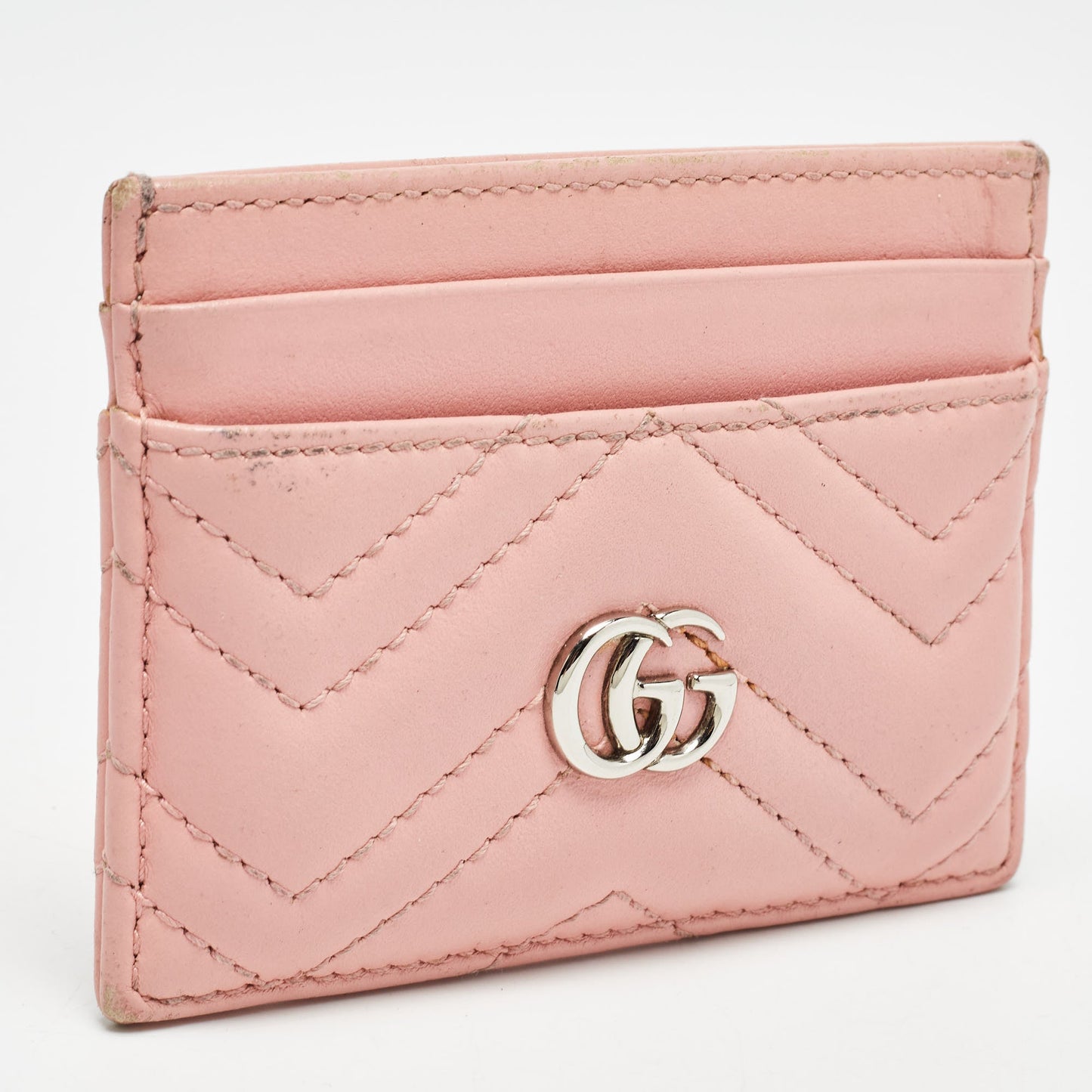 Luxury Gucci Trending 2025 Pink Matelass&eacute; Leather Gg Marmont Card Holder..