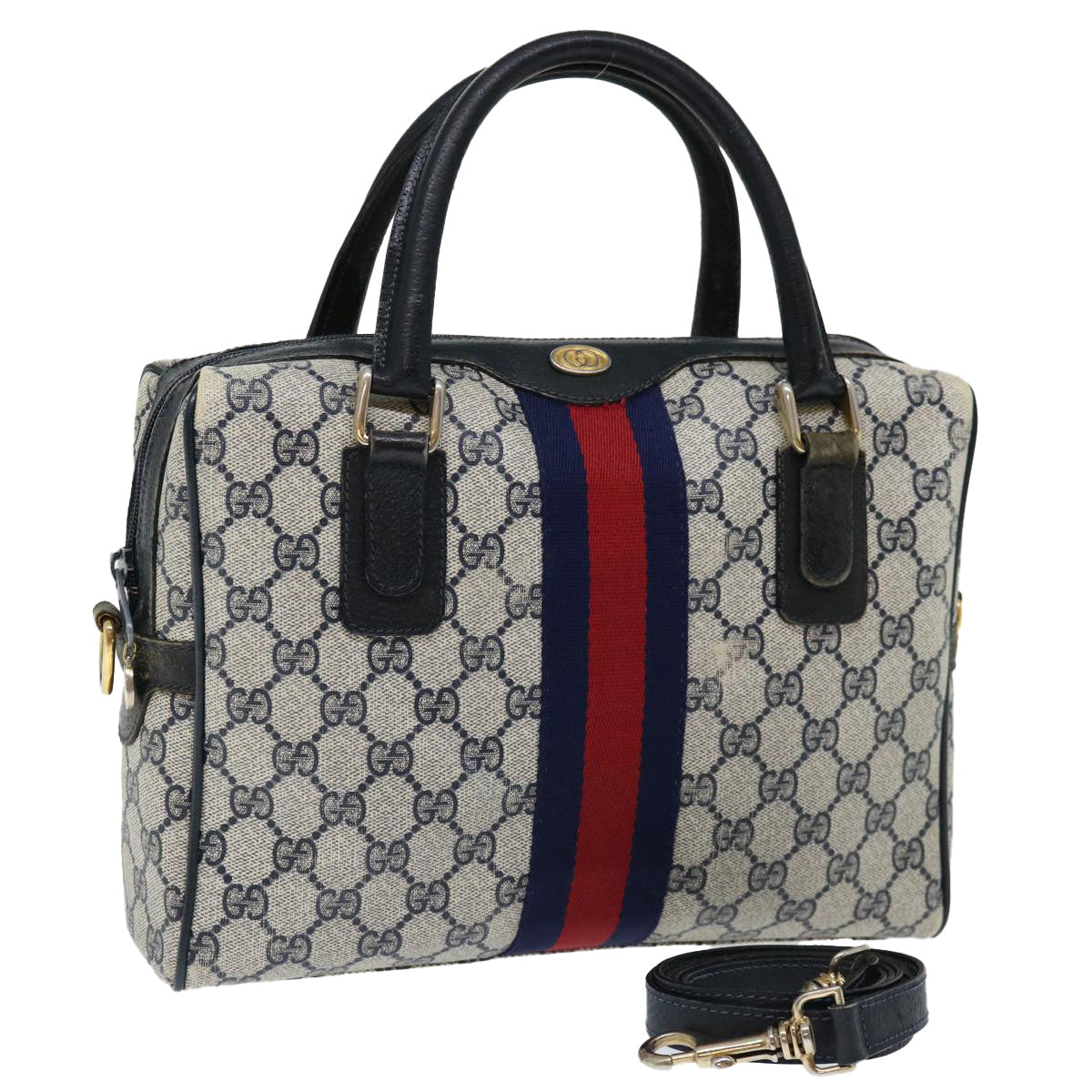 Luxury Gucci Trending 2025 GG Canvas Sherry Line Hand Bag PVC 2way Navy Red  71079