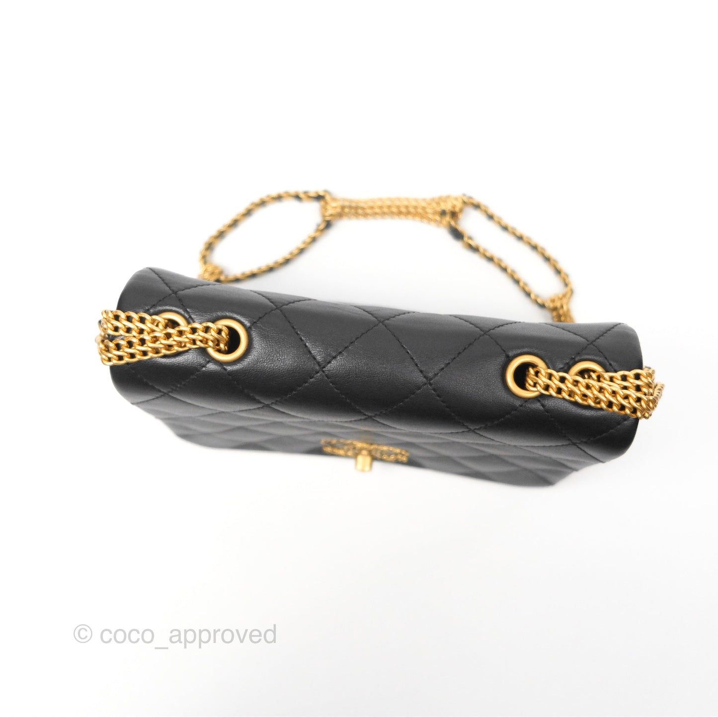 Chanel Small Chain Flap Bag Black Lambskin Aged Gold Hardware 22A