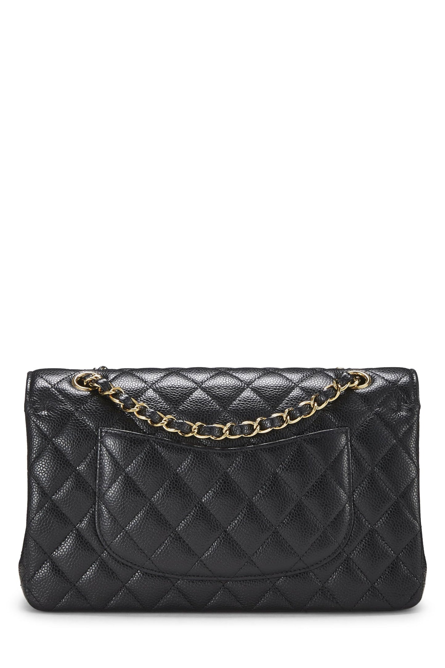 Chanel,  Black Quilted Caviar Classic Double Flap Medium, Black