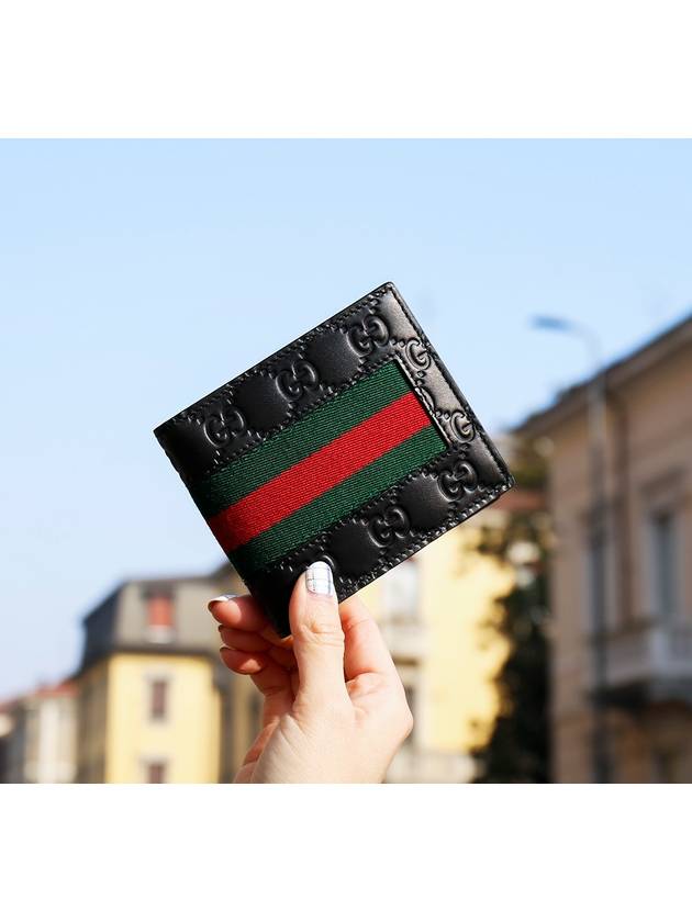 Luxury Gucci Trending 2025 GG Signature Web Leather Half Wallet Black