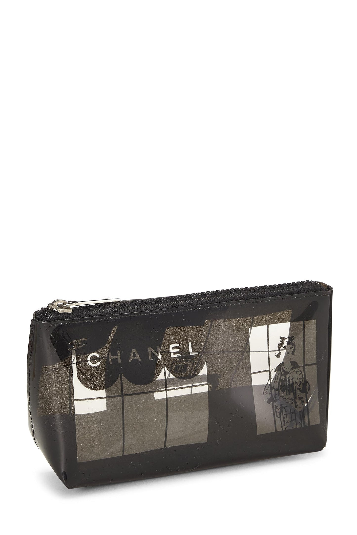 Chanel  Clear & Black Vinyl Luxury Chanel Maison Pouch, Black