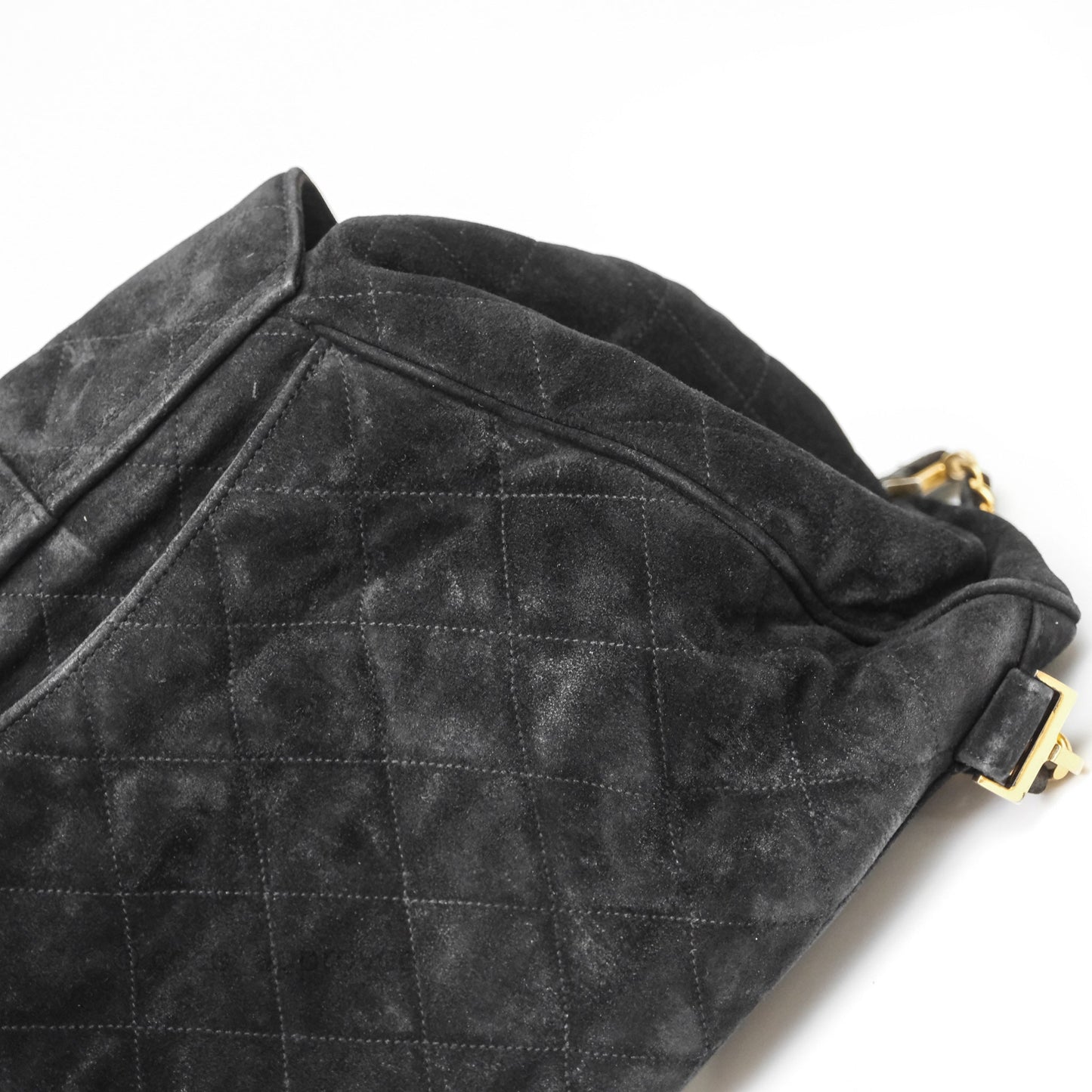 Chanel Vintage Quilted Suede CC Backpack Black Gold Hardware