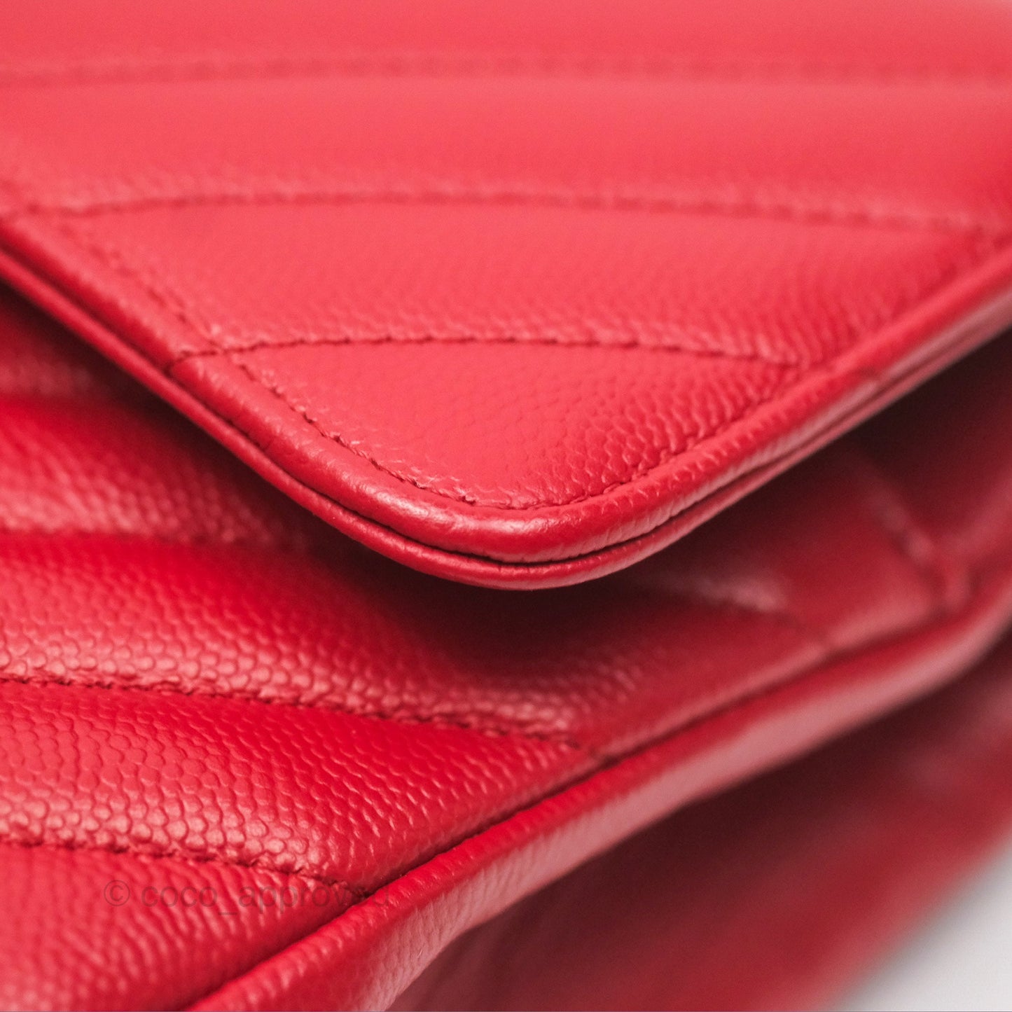 Chanel Medium Classic Flap Chevron Red Caviar Silver Hardware