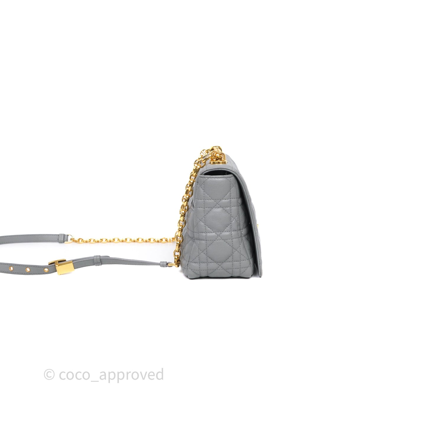 Christian Dior Caro Bag Medium Stone Grey Cannage Calfskin Gold Hardware