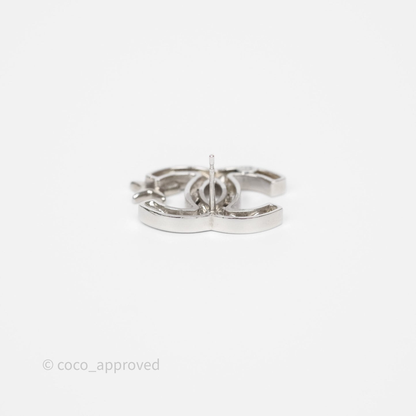 Chanel Crystal CC Star Earrings Silver Tone 20P