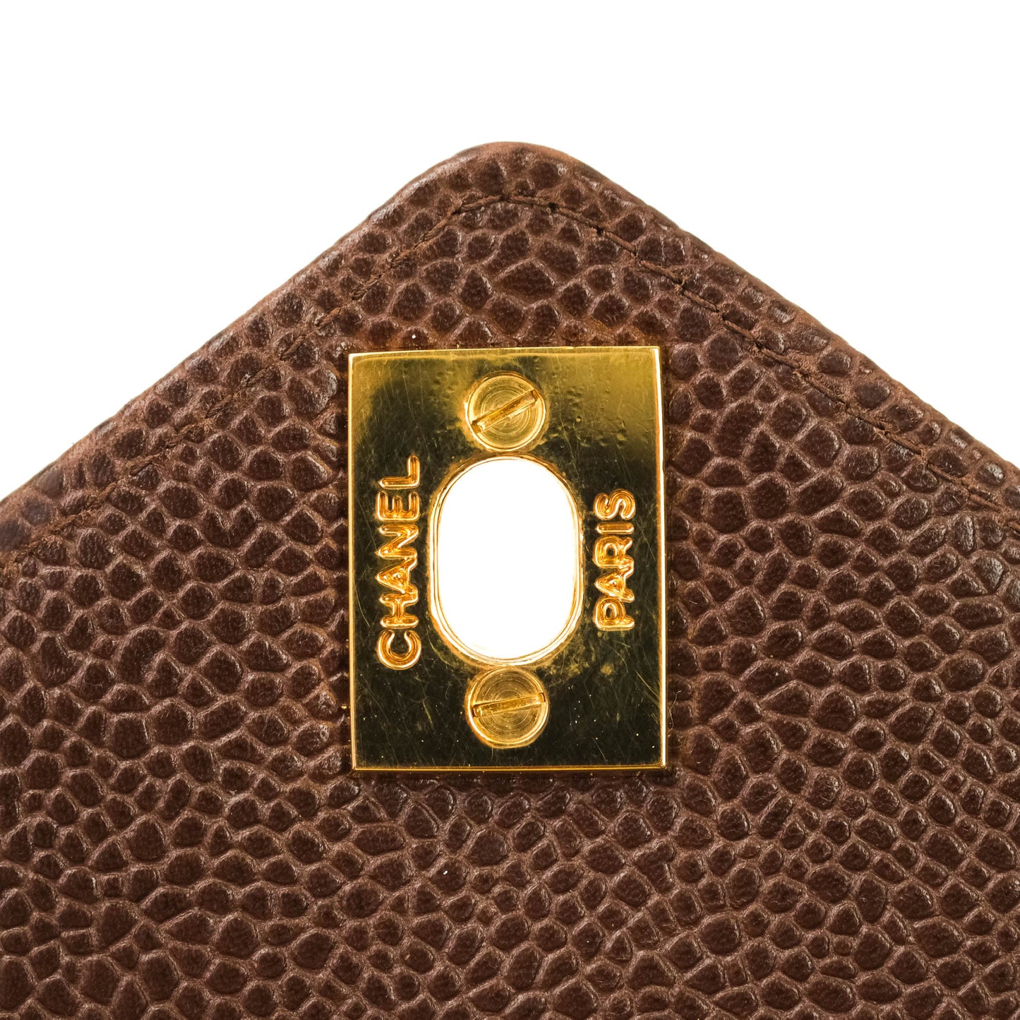 Chanel Vintage Caviar Chevron Flap Bag 24K Brown Gold Hardware