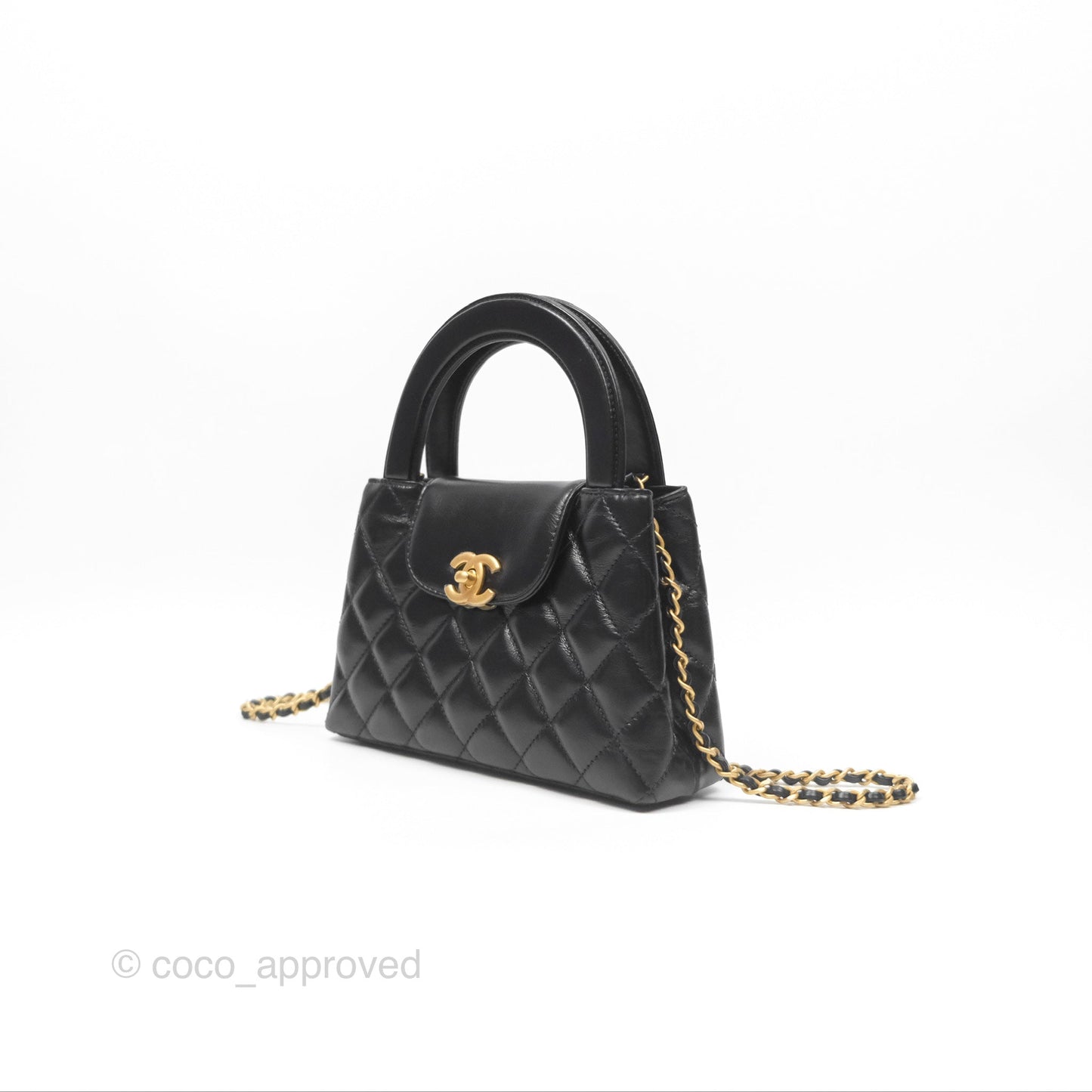 Chanel Kelly Bag Quilted Black Shiny Calfskin Aged Gold Hardware