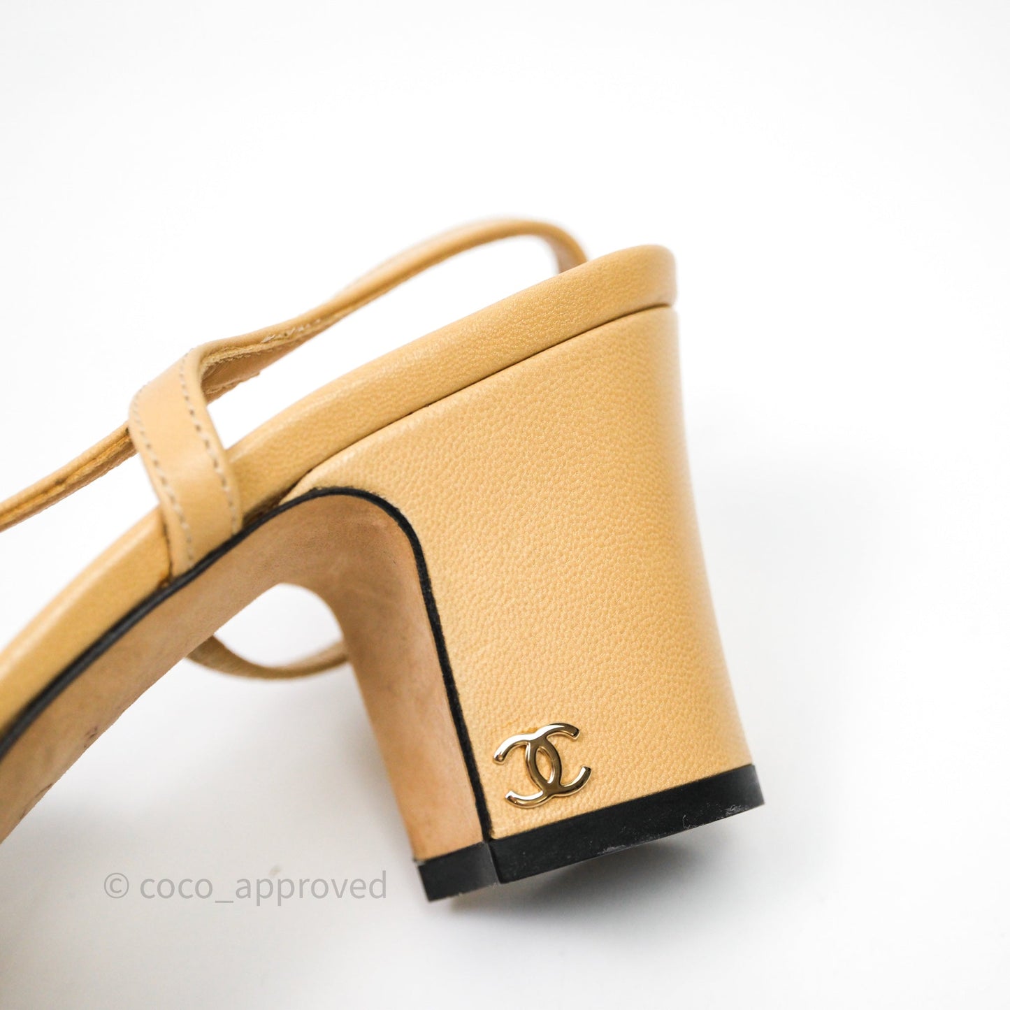 Chanel Classic Slingback Beige Black Leather Size 36