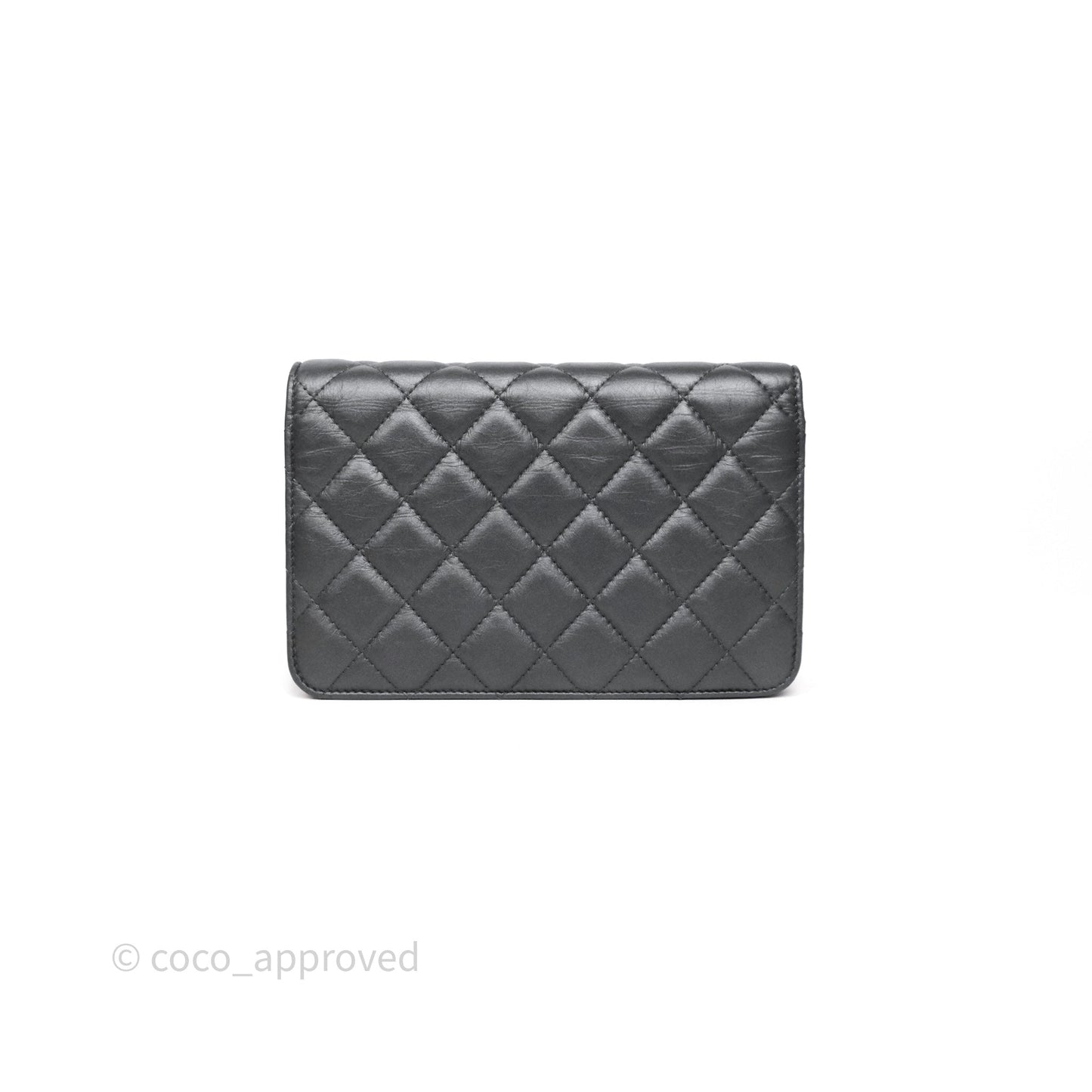 Chanel Tassel Charm Wallet On Chain WOC Iridescent Dark Silver Aged Calfskin