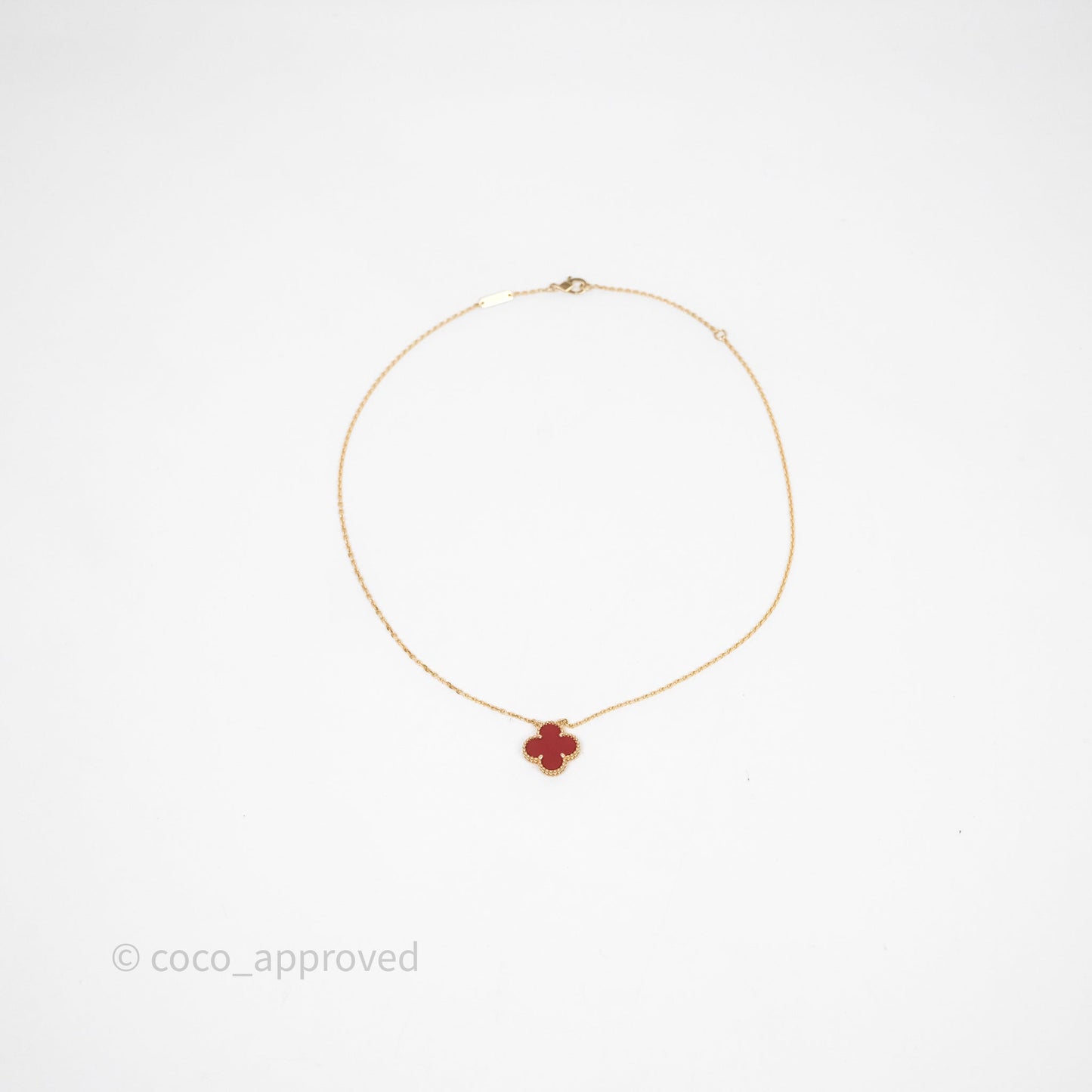 Van Cleef & Arpels Vintage Alhambra Pendant Red Carnelian Yellow Gold