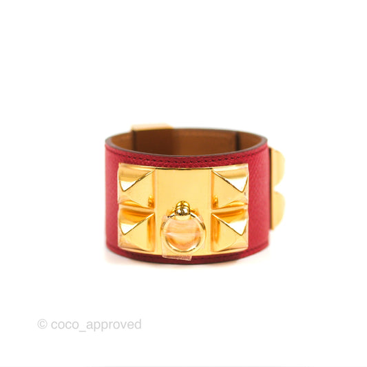 Hermes Collier De Chien 24 Bracelet Red Epsom Gold Hardware