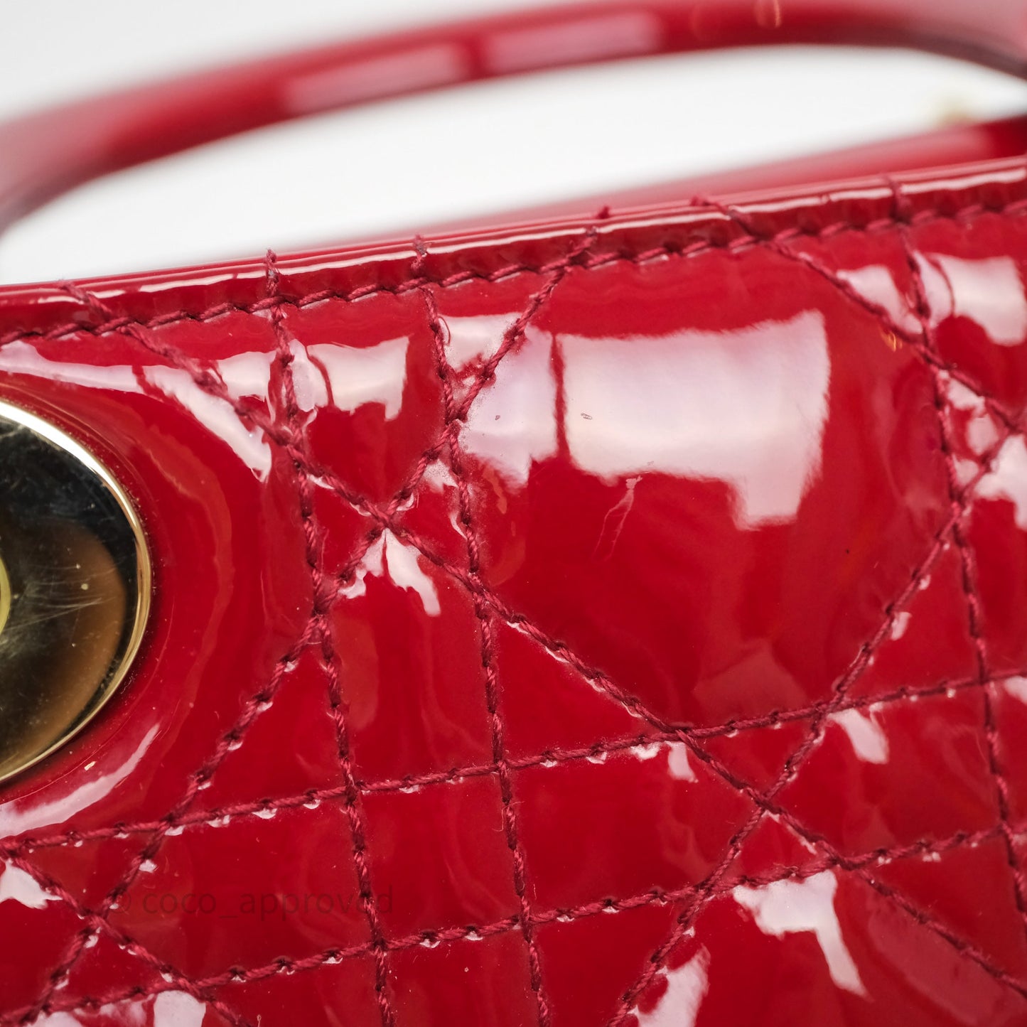 Christian Dior Mini Lady Dior Red Patent Cannage Gold Hardware