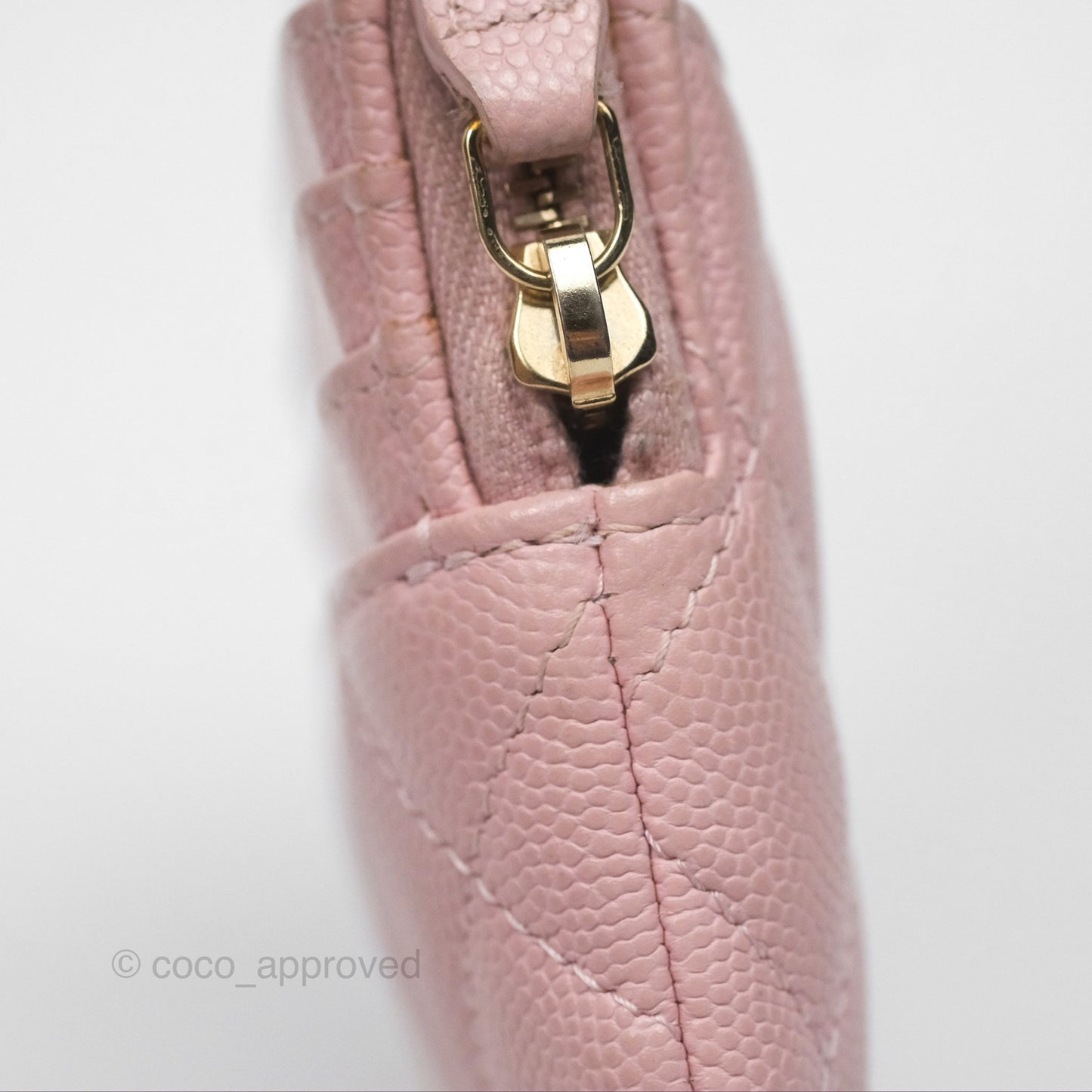 Chanel Quilted Classic Zip Card Holder Wallet Pink Caviar Gold Hardware