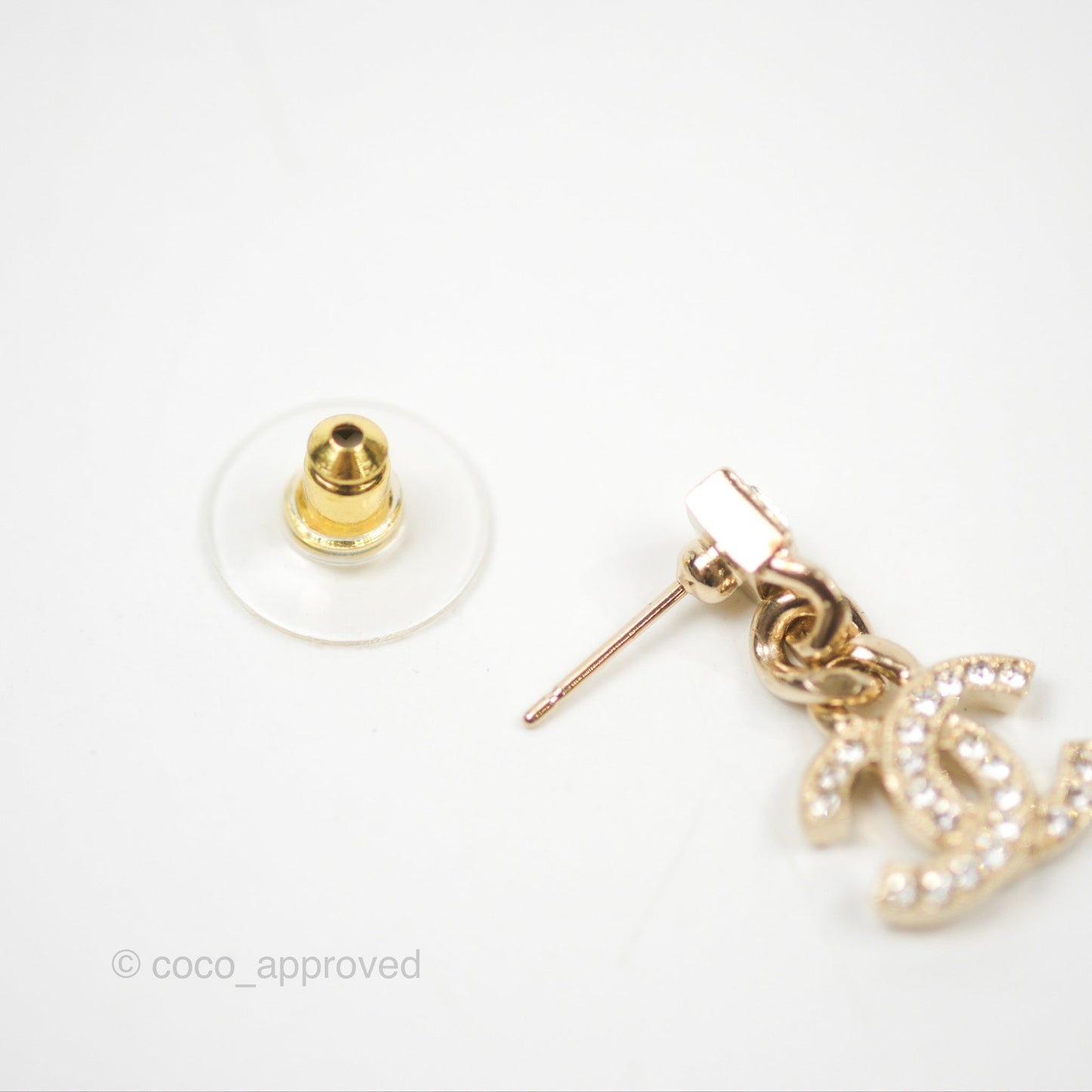 Chanel Chain CC Crystal Drop Earrings Gold Tone 23V