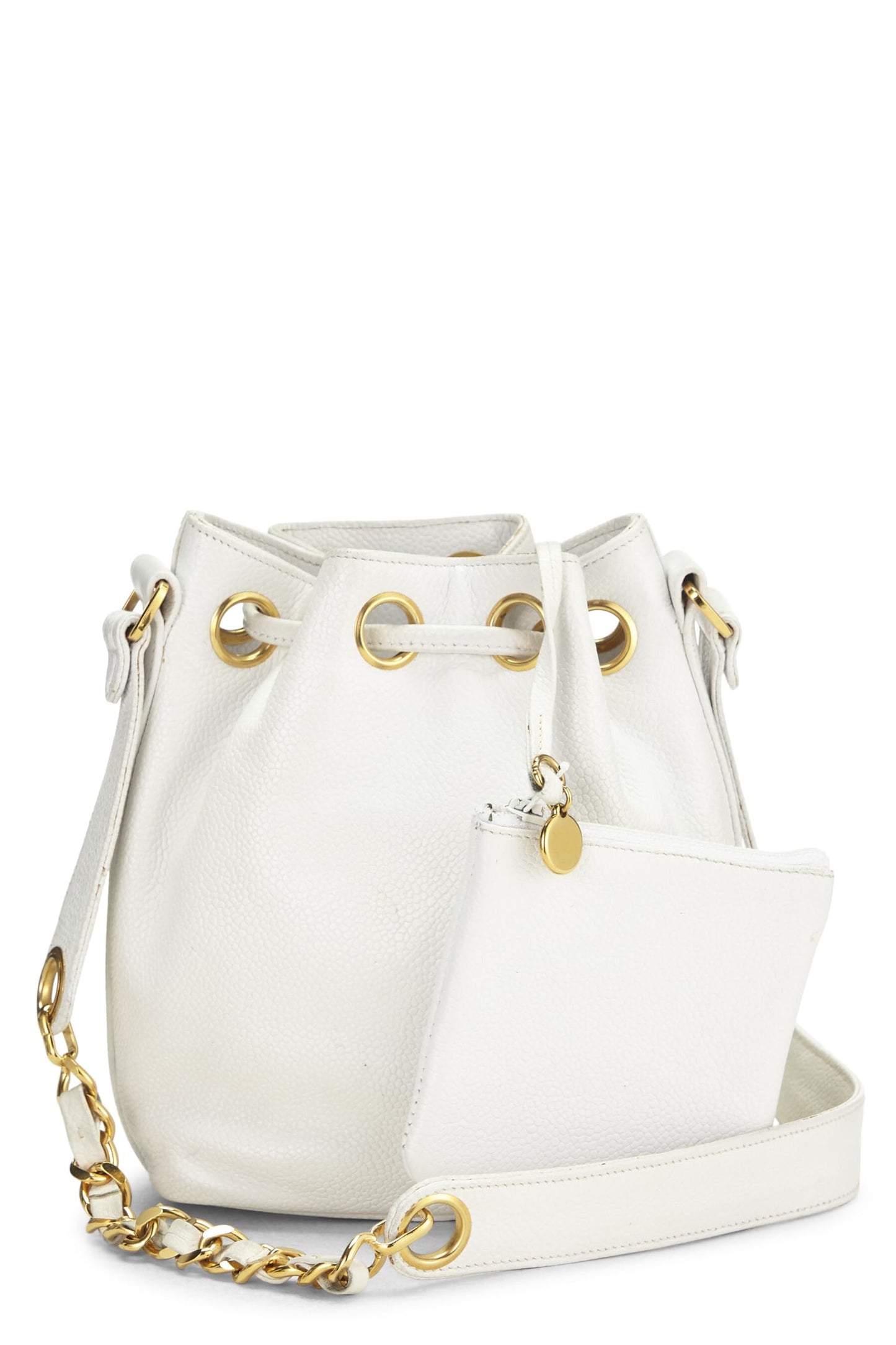 Chanel,  White Caviar Bucket Bag Mini, White