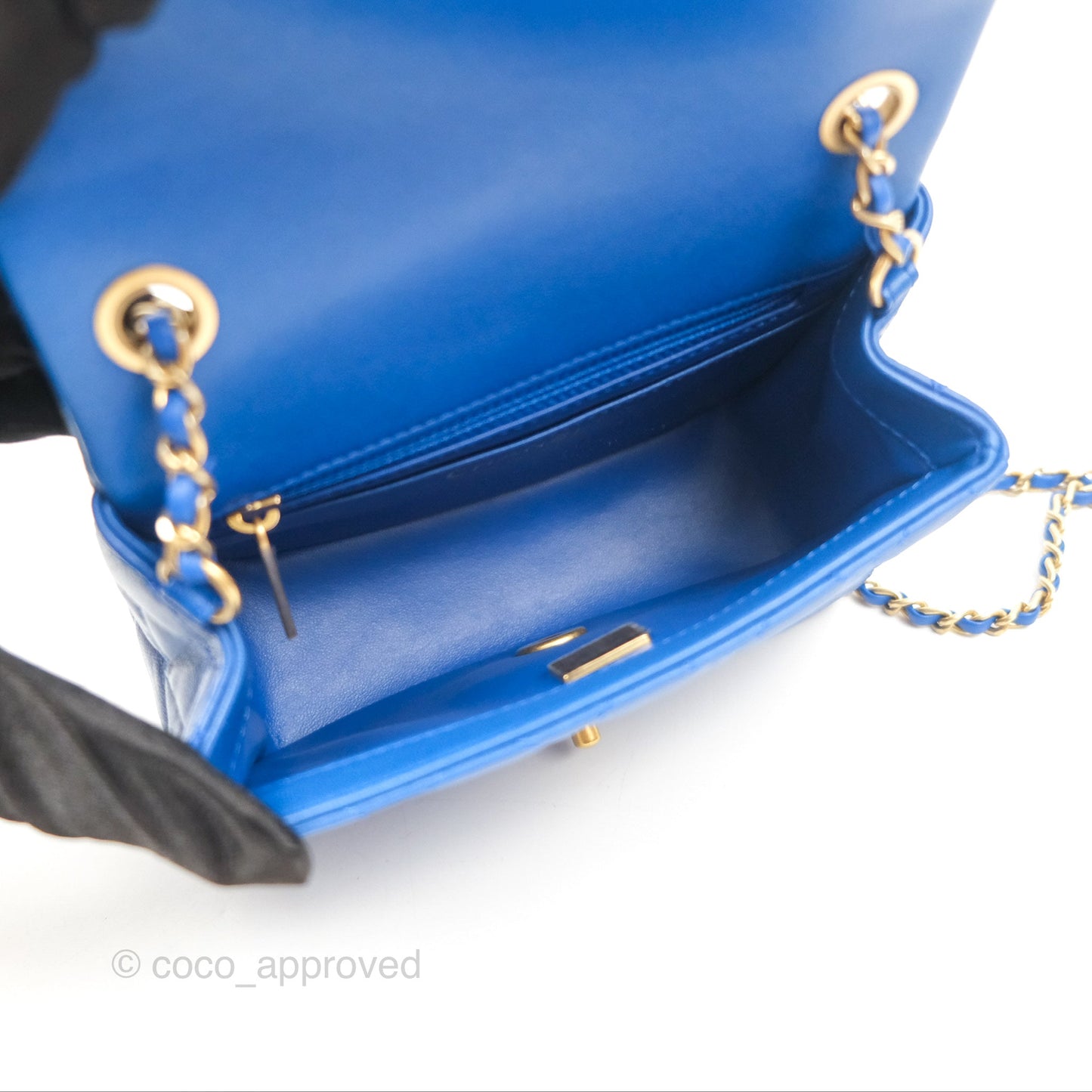 Chanel Pearl Crush Mini Square Quilted Blue Lambskin Aged Gold Hardware