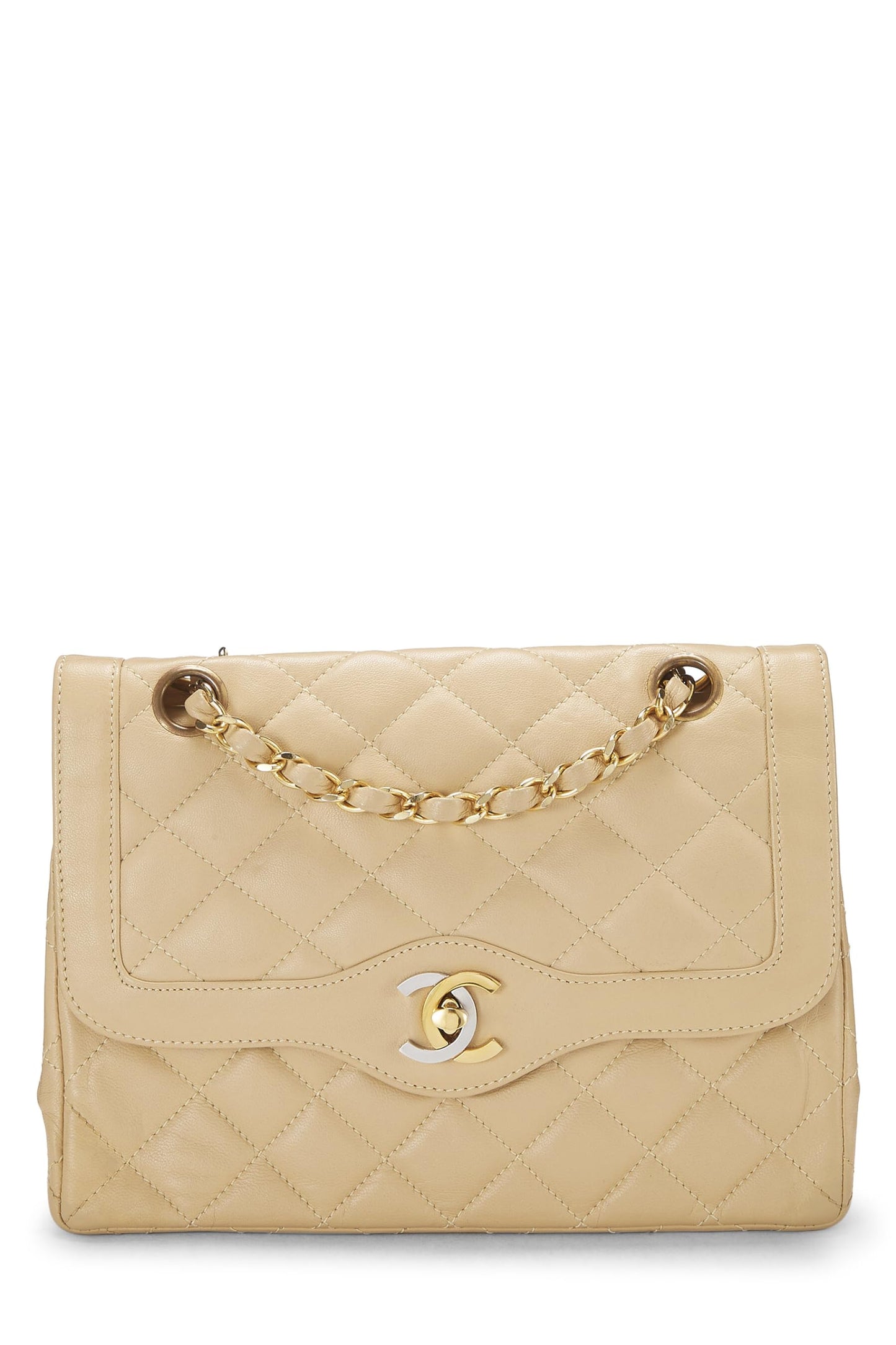Chanel,  Beige Quilted Lambskin Paris Limited Double Flap Small, Beige