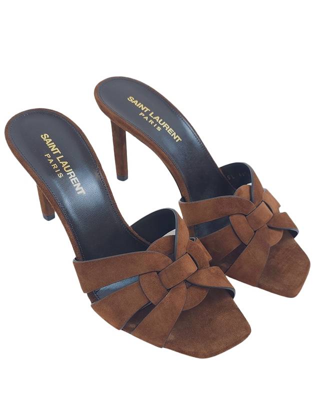 Luxury Saint Laurent Tribute Suede Mules Brown