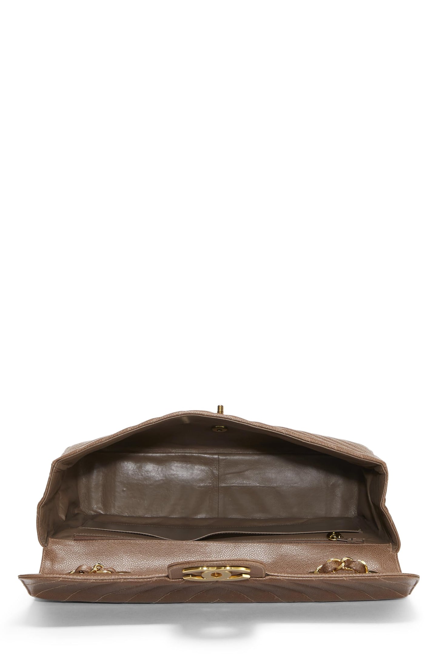 Chanel,  Brown Chevron Caviar Half Flap Maxi, Brown