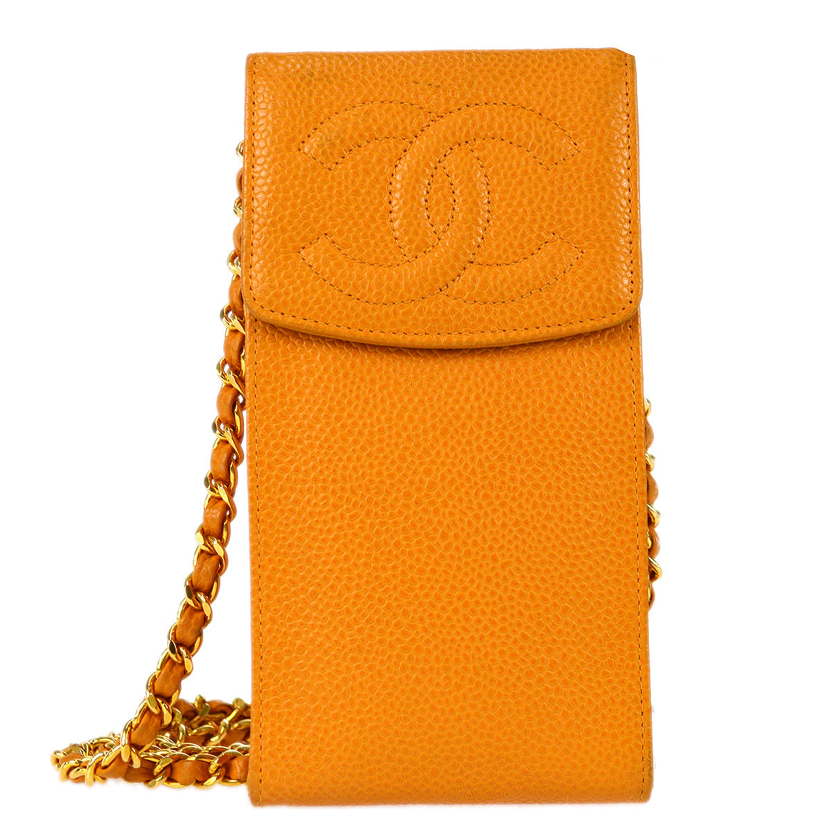 Luxury Chanel 1997-1999 Orange Caviar Timeless Phone Case