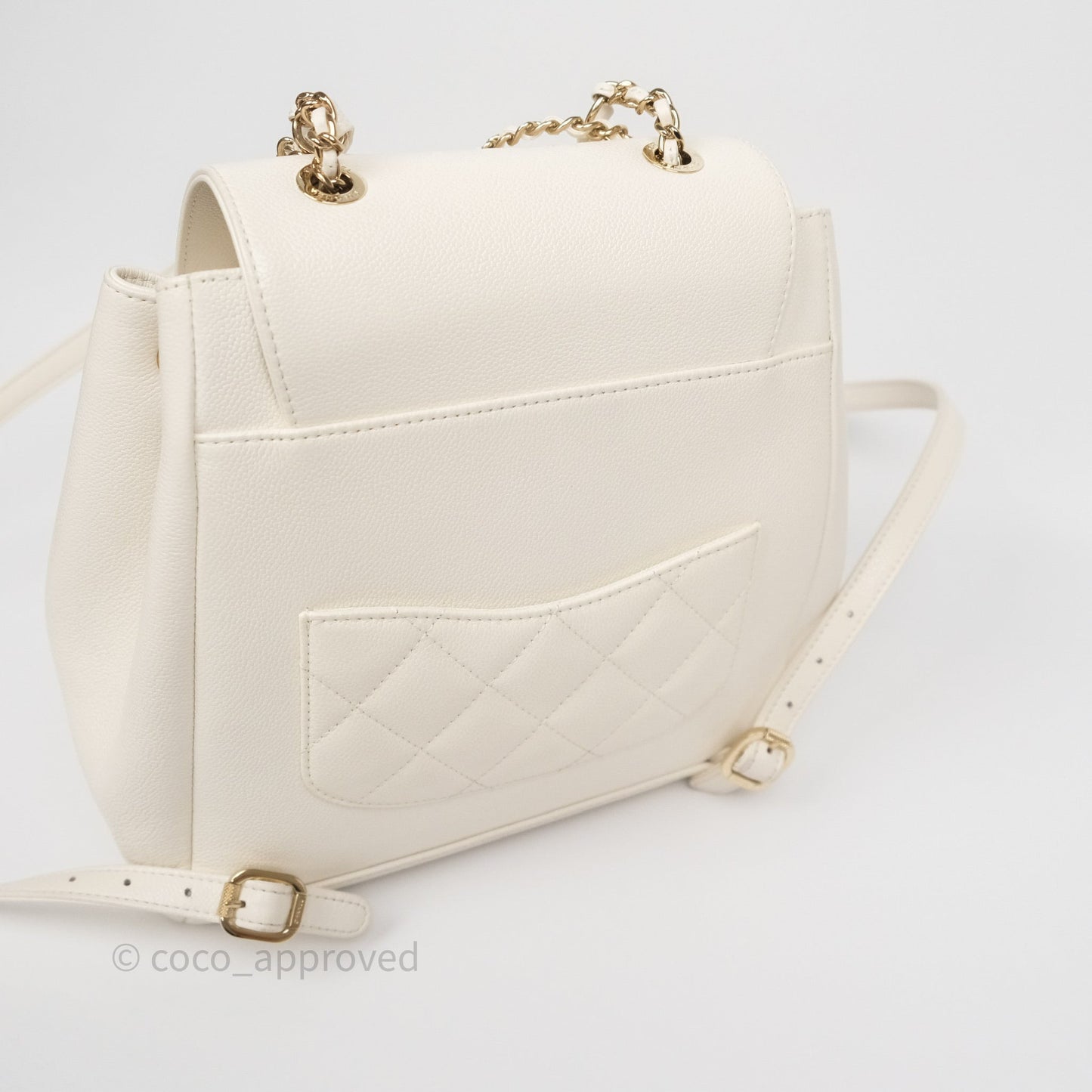 Chanel Quilted Business Affinity Backpack Ivory White Caviar Gold Hardware