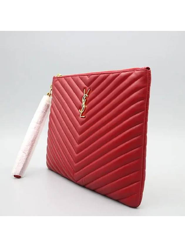 Luxury Saint Laurent 559193 Red color Matrace quilted monogram gold logo tablet pouch clutch bag