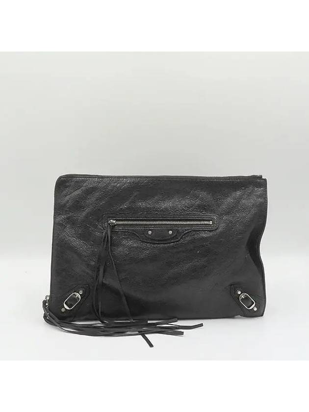 Luxury Balenciaga 362967 Black leather classic gold zip up decoration clutch bag