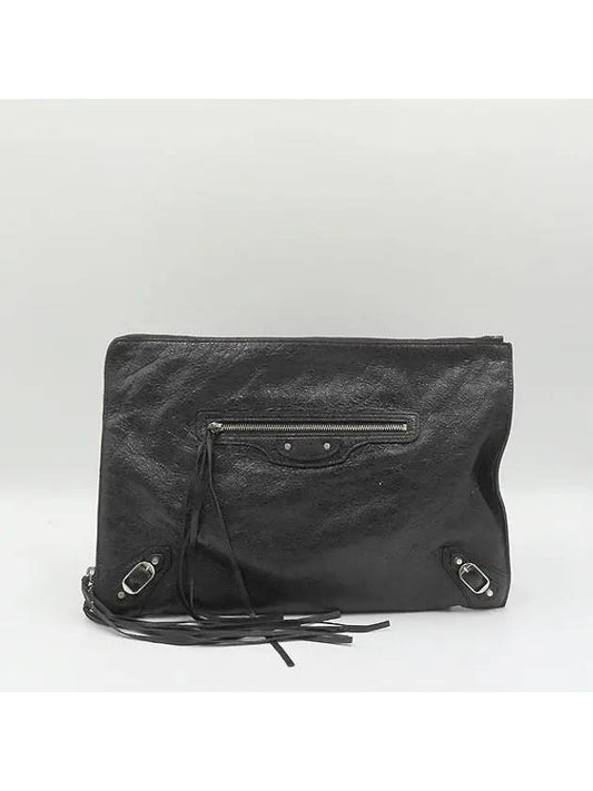 Luxury Balenciaga 362967 Black leather classic gold zip up decoration clutch bag